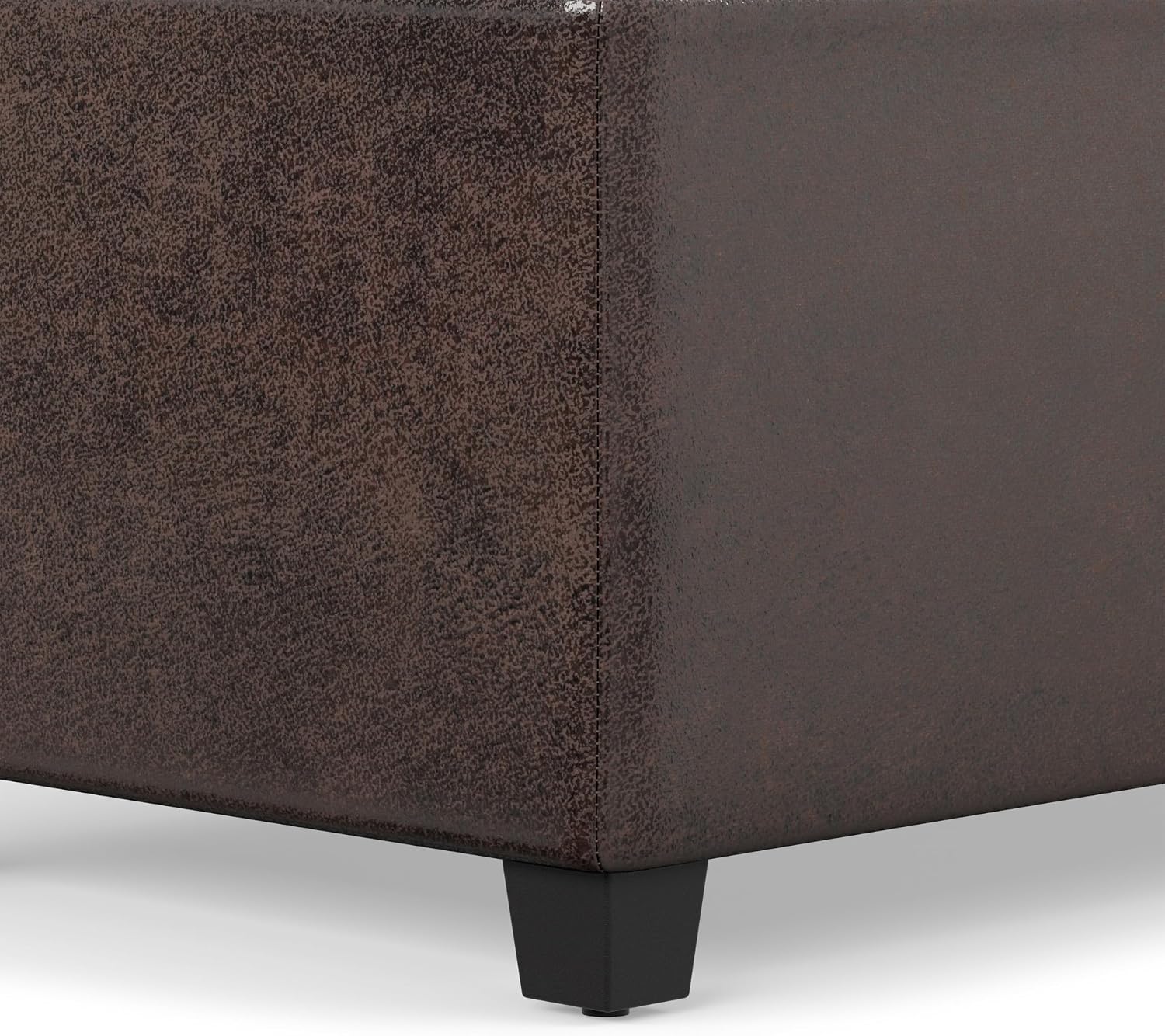 SIMPLIHOME Avalon 54" Wide Vegan Leather Storage Ottoman in Tanners Brown
