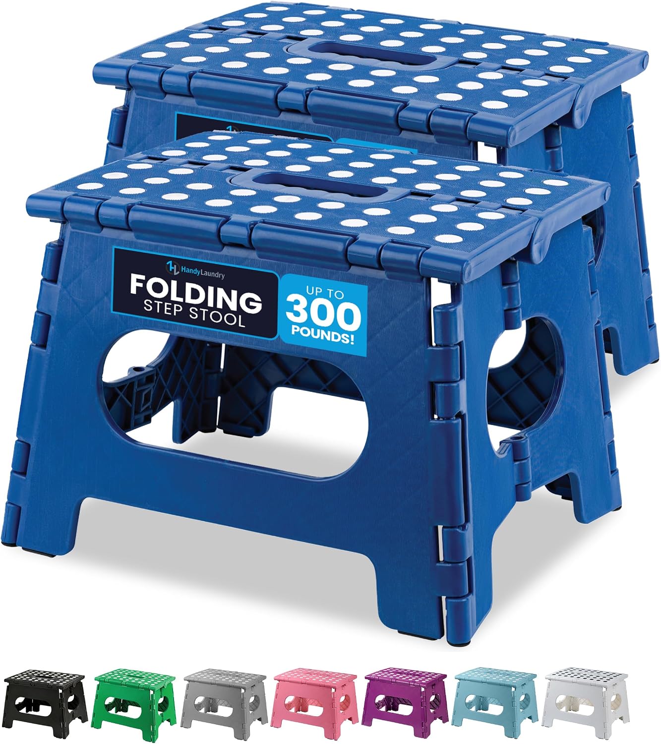 Handy Laundry Folding Step Stool 9 Inch, Black, Non-Slip Holds 300 lbs | 9 Inch, Black, Foldable Collapsible Step Stool, Non-Slip, Holds 300 lbs, Kitchen Bathroom Bedroom, Adults
