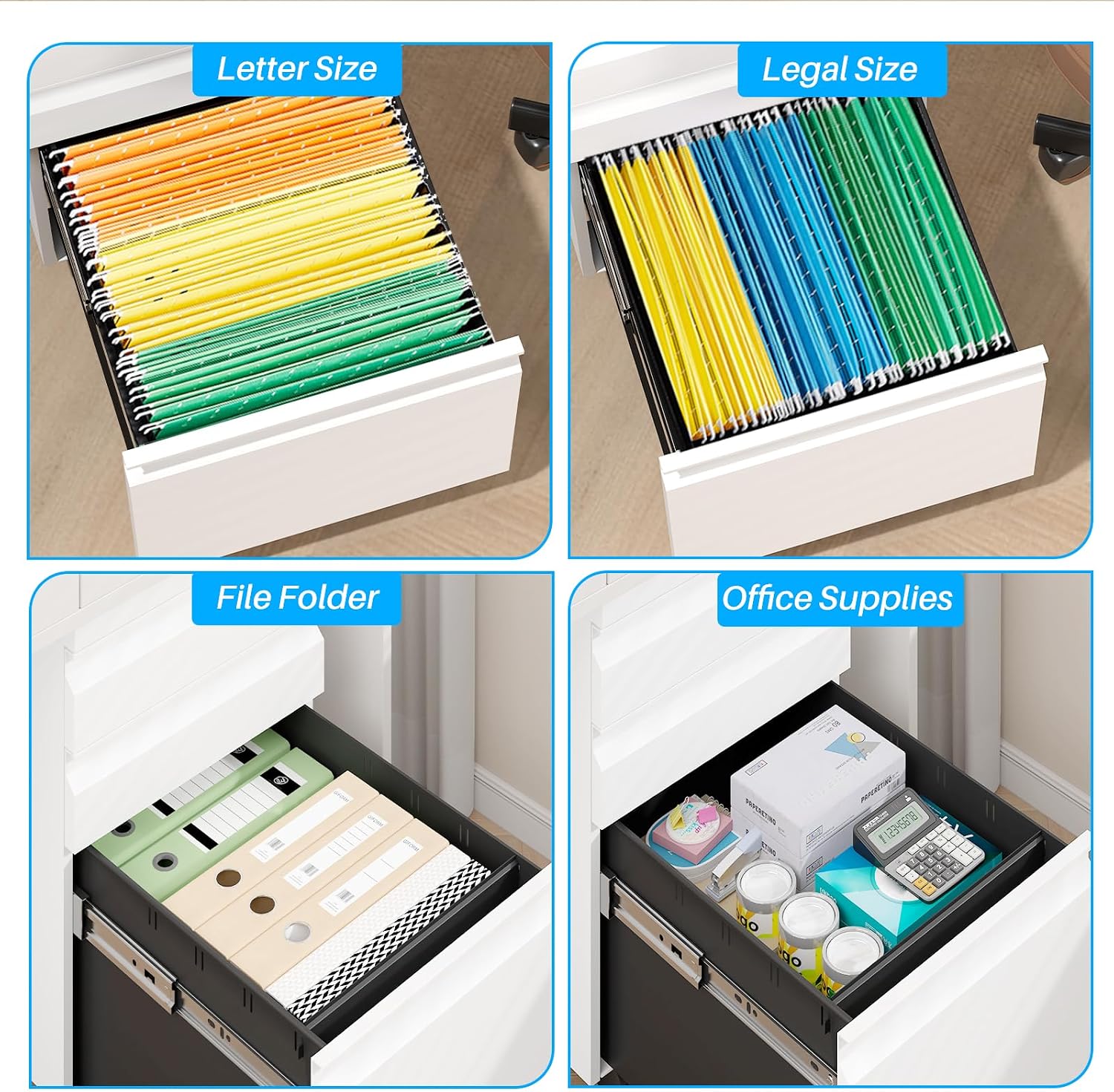 3-Drawer Mobile Steel Filing Cabinet with Lock, Fully Assembled Under Desk File Cabinet for Letter/Legal/A4 Size, Heavy Duty Storage Organizer for Home Office
