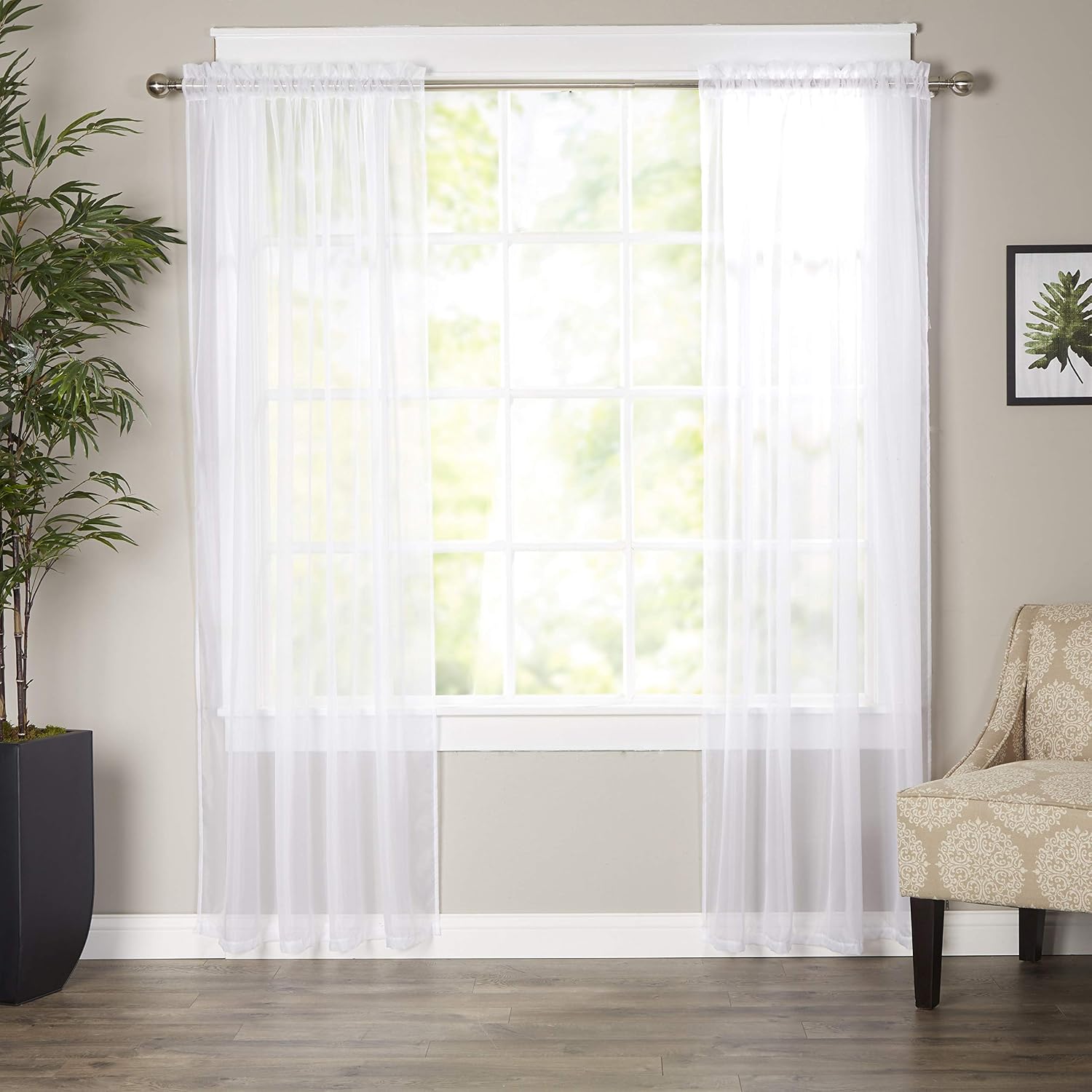 Elegant Comfort Luxury Sheer Curtains, Window Treatment Curtain Panels with Rod Pocket for Kitchen, Bedroom and Living Room (55 x 216-inches Long)