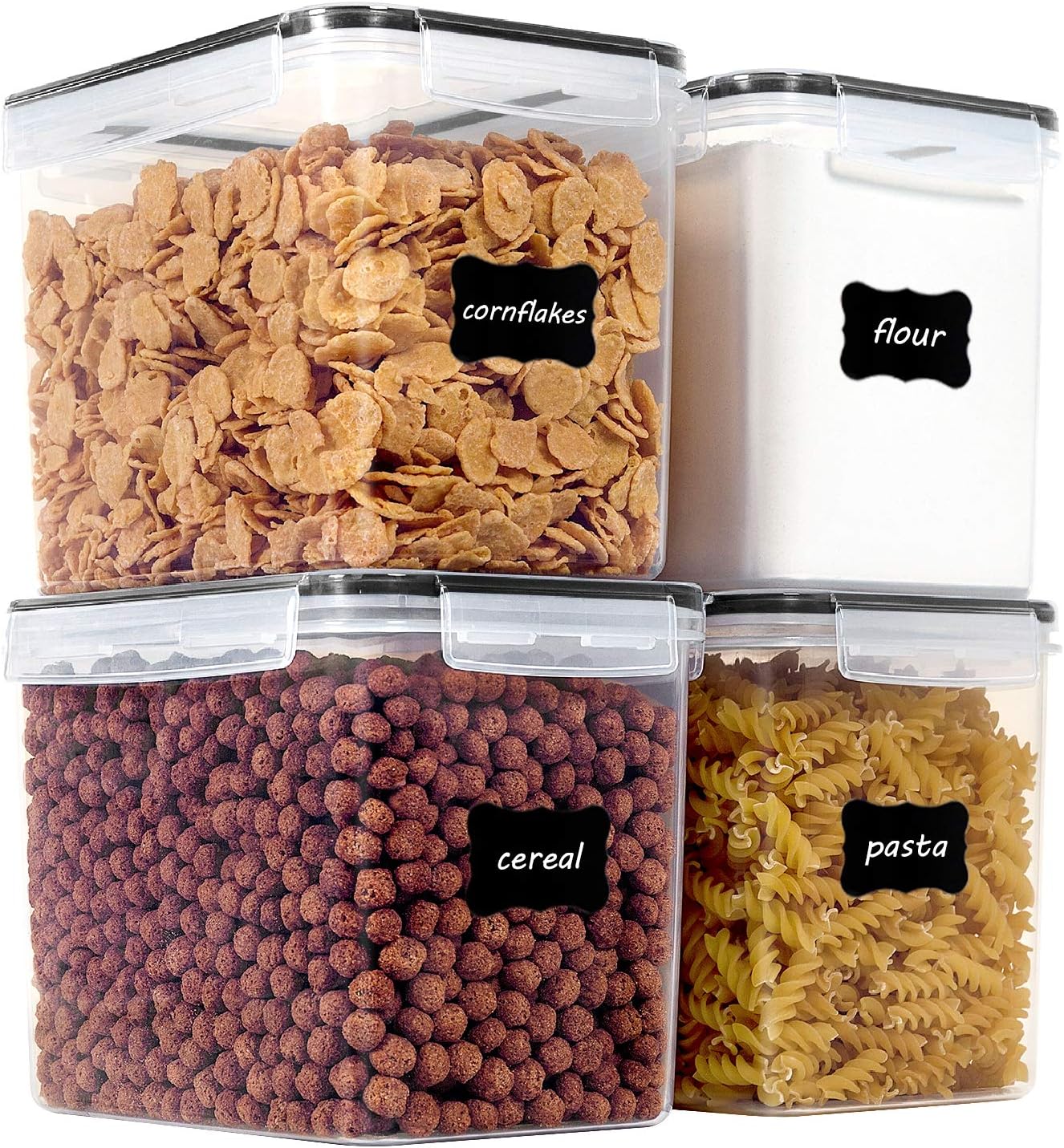 Vtopmart 5.2L Flour Sugar Storage Containers, 4 PCS, Black