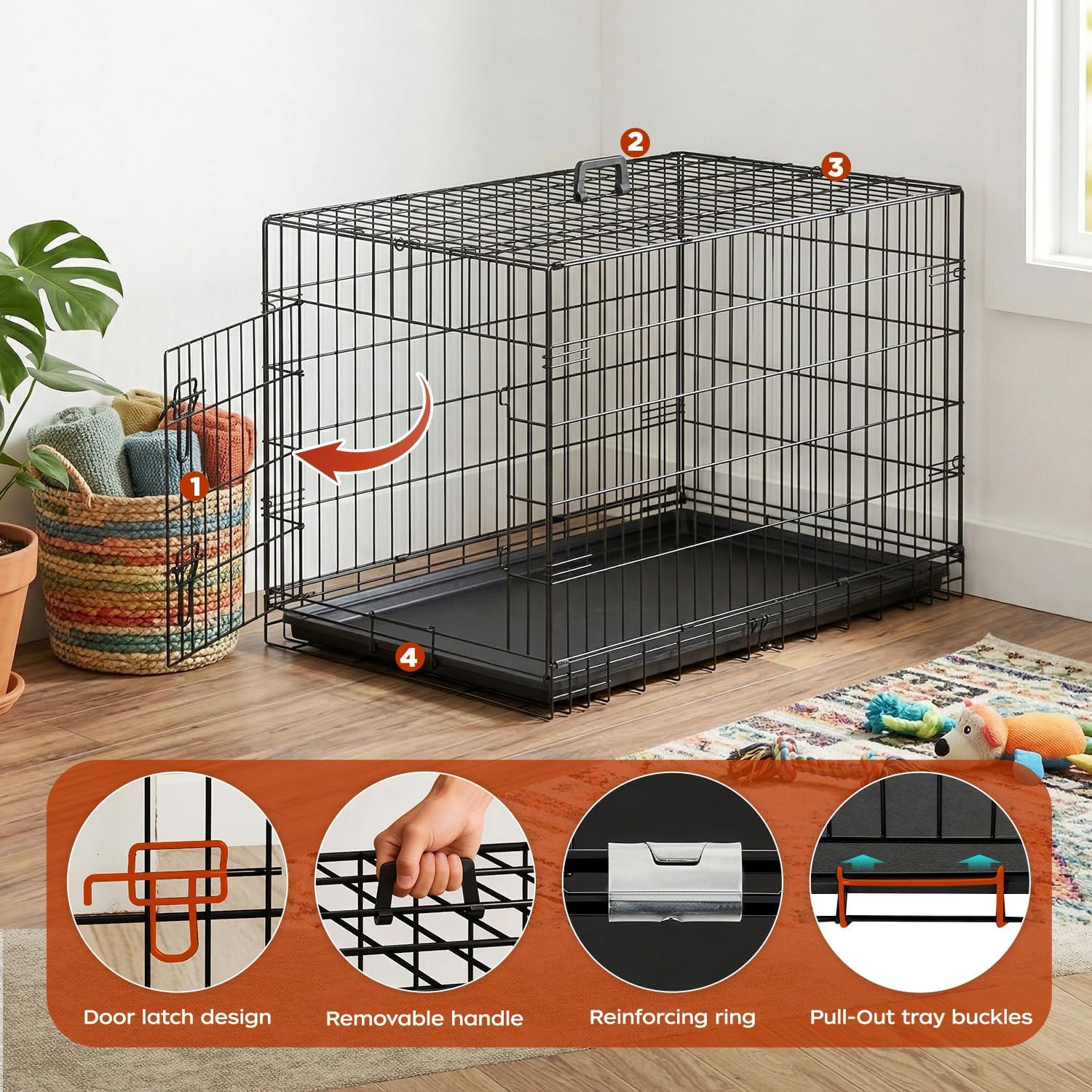 BestPet | Dog Crate | 48" | Black | Foldable Metal Kennel with Double Doors