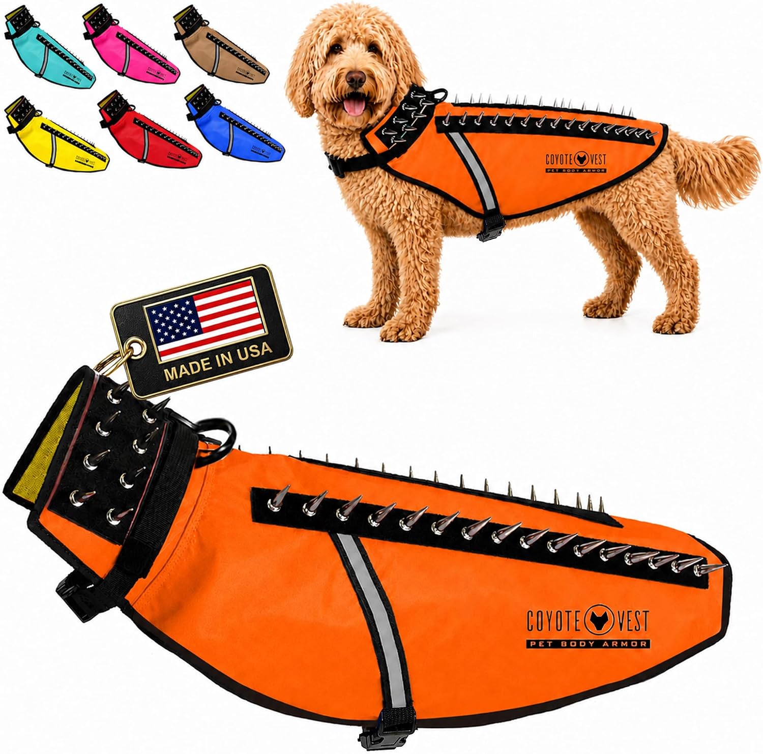 CoyoteVest Stab-Resistant Dog Harness, Made in USA, X-Small, Neon Pink | Stab-resistant Vest Helps Protect Small Dogs From Coyotes, Aggressive Dogs and Birds of Prey, with Removable Spikes