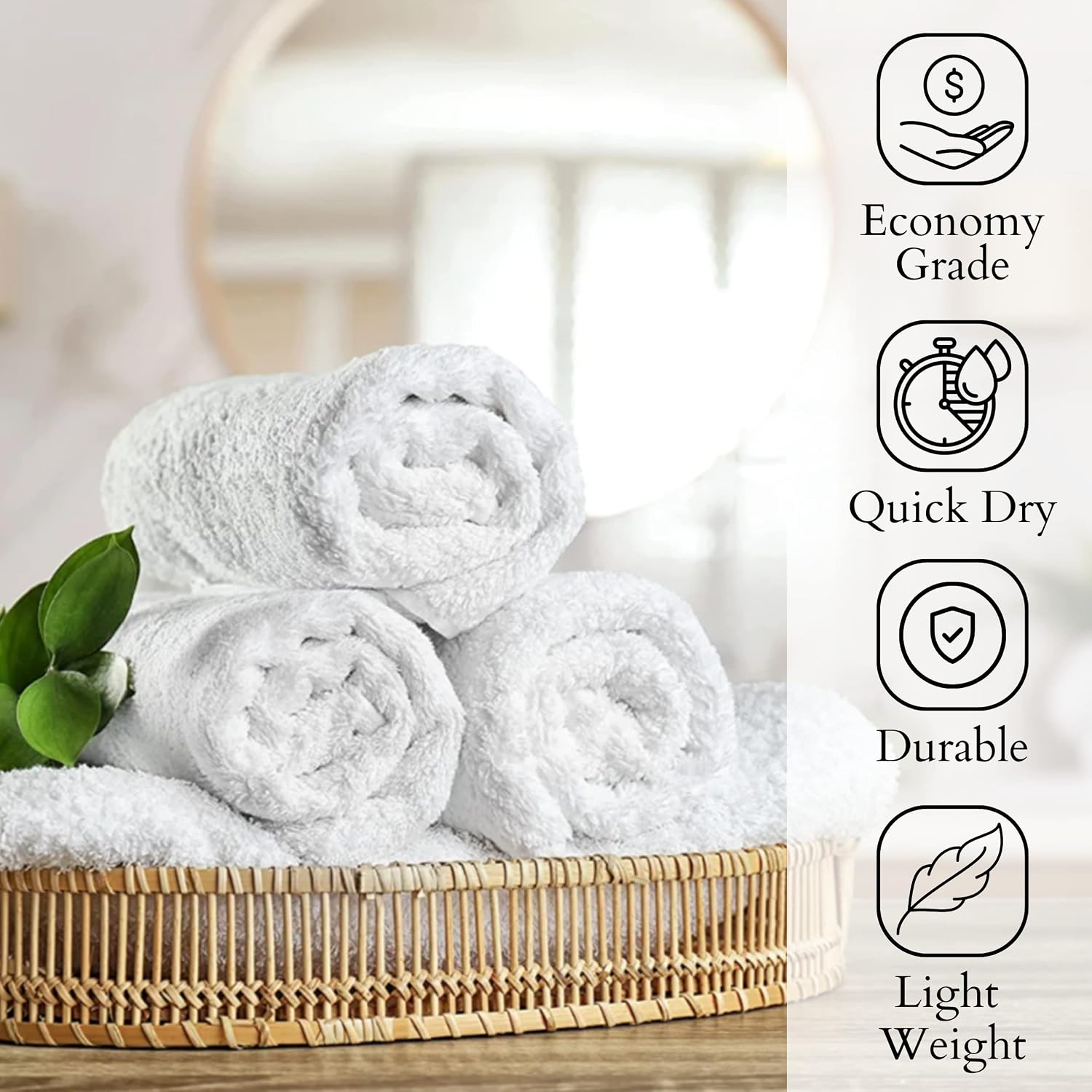 Bulk Pack 60 Pcs (5 Dozen) White Economy 15x25 Inches Basic Hand Towel - 2.25 lb/dz