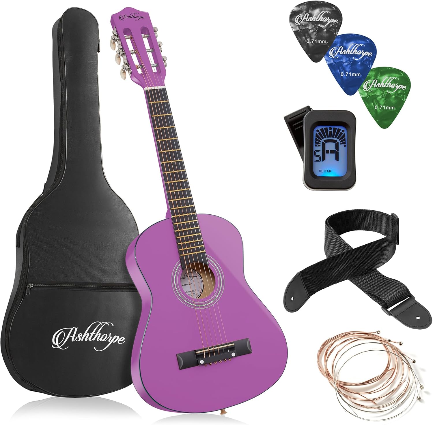 Ashthorpe 38-inch Beginner Acoustic Guitar (Red), Starter Kit with Gig Bag, Extra Strings, Strap, Picks, and Lessons