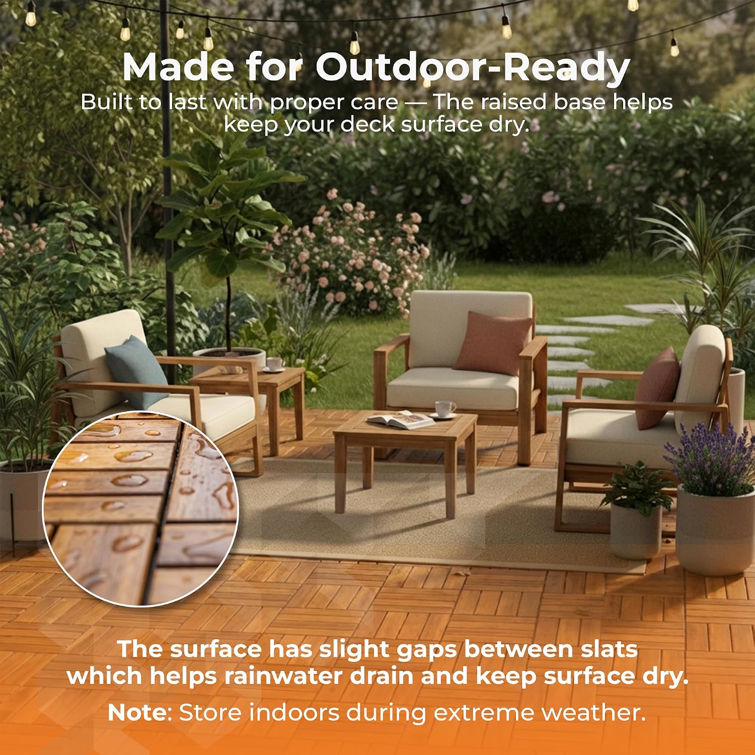 Majestick Goods 8-Pack Slat Acacia Wood Interlocking Deck Tiles
