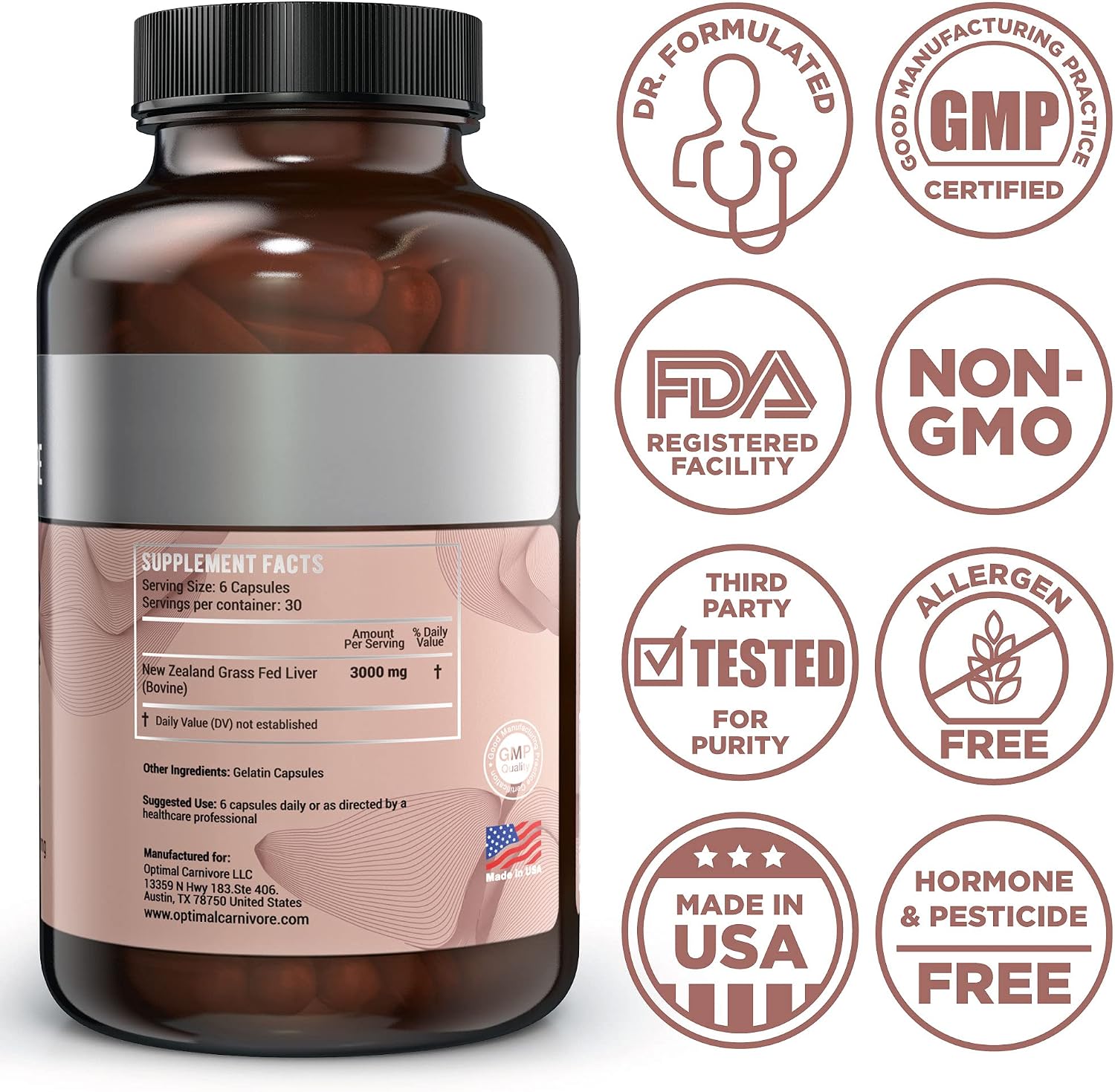Grass Fed Beef Liver Capsules, Freeze Dried in Convenient Pills, 180 Capsules, Desiccated Supplement