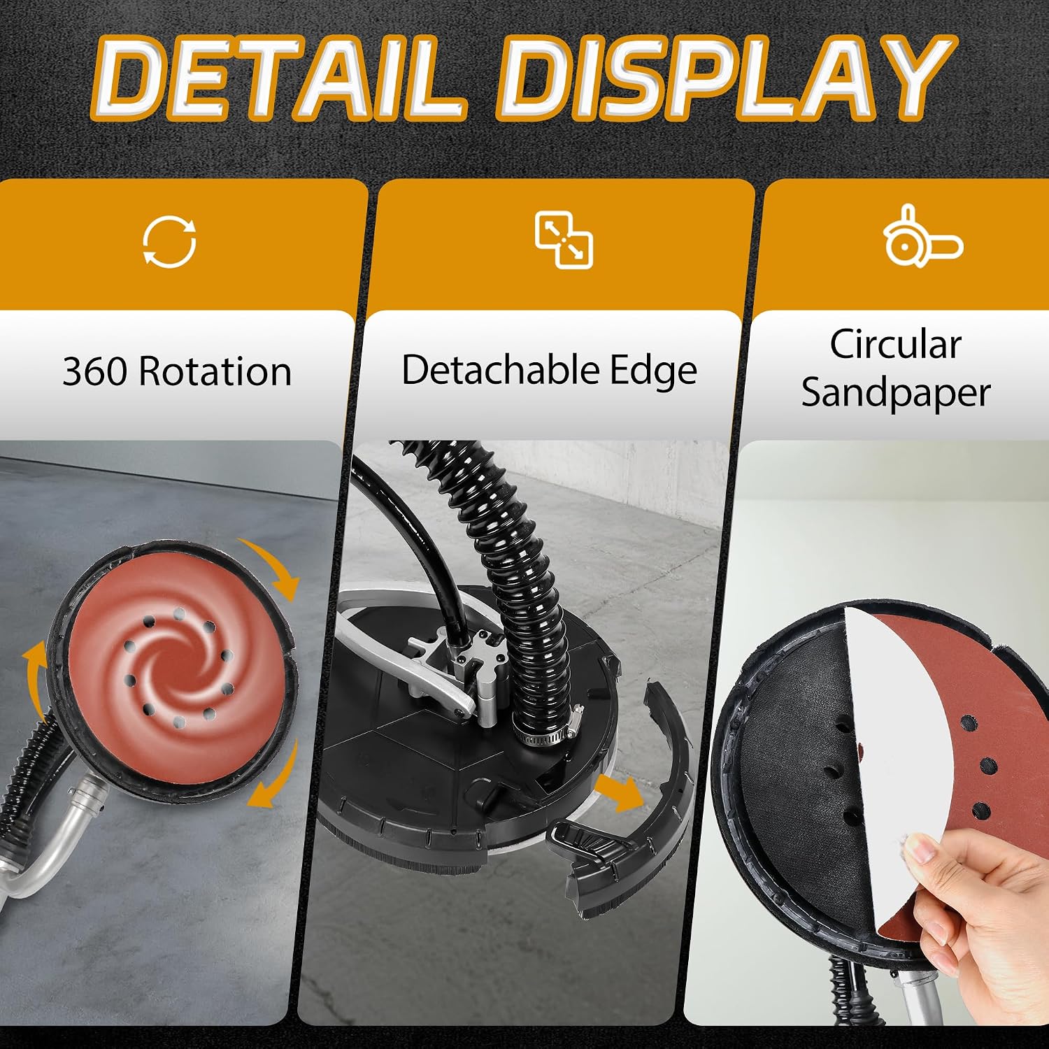 Nouva Power Drywall Sander, Electric Vacuum Sander Variable 6 Speed Adjustment Foldable with 6 Sand Pads