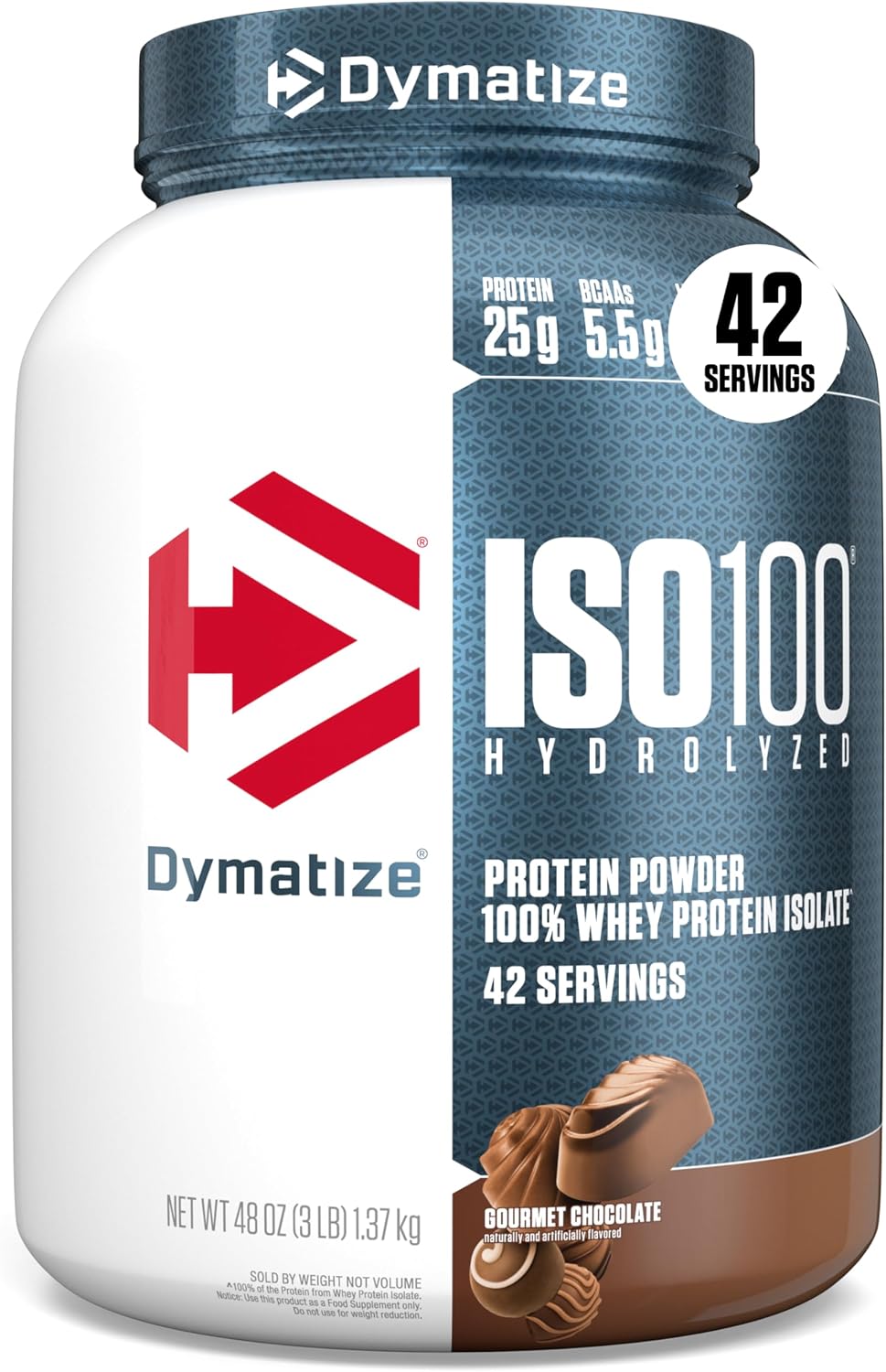 Dymatize ISO100 Protein Powder, 100% Whey Isolate, Gourmet Chocolate | 25g Protein, Hydrolyzed, Fast-Absorbing, Supports Muscle Health, 5.5g BCAAs, Gluten-Free, 76 Servings, 5 lb