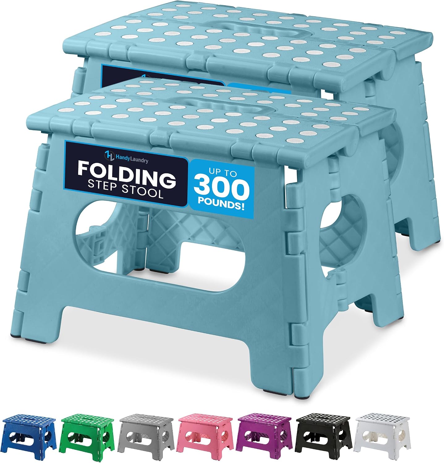 Handy Laundry Folding Step Stool 9 Inch, Black, Non-Slip Holds 300 lbs | 9 Inch, Black, Foldable Collapsible Step Stool, Non-Slip, Holds 300 lbs, Kitchen Bathroom Bedroom, Adults
