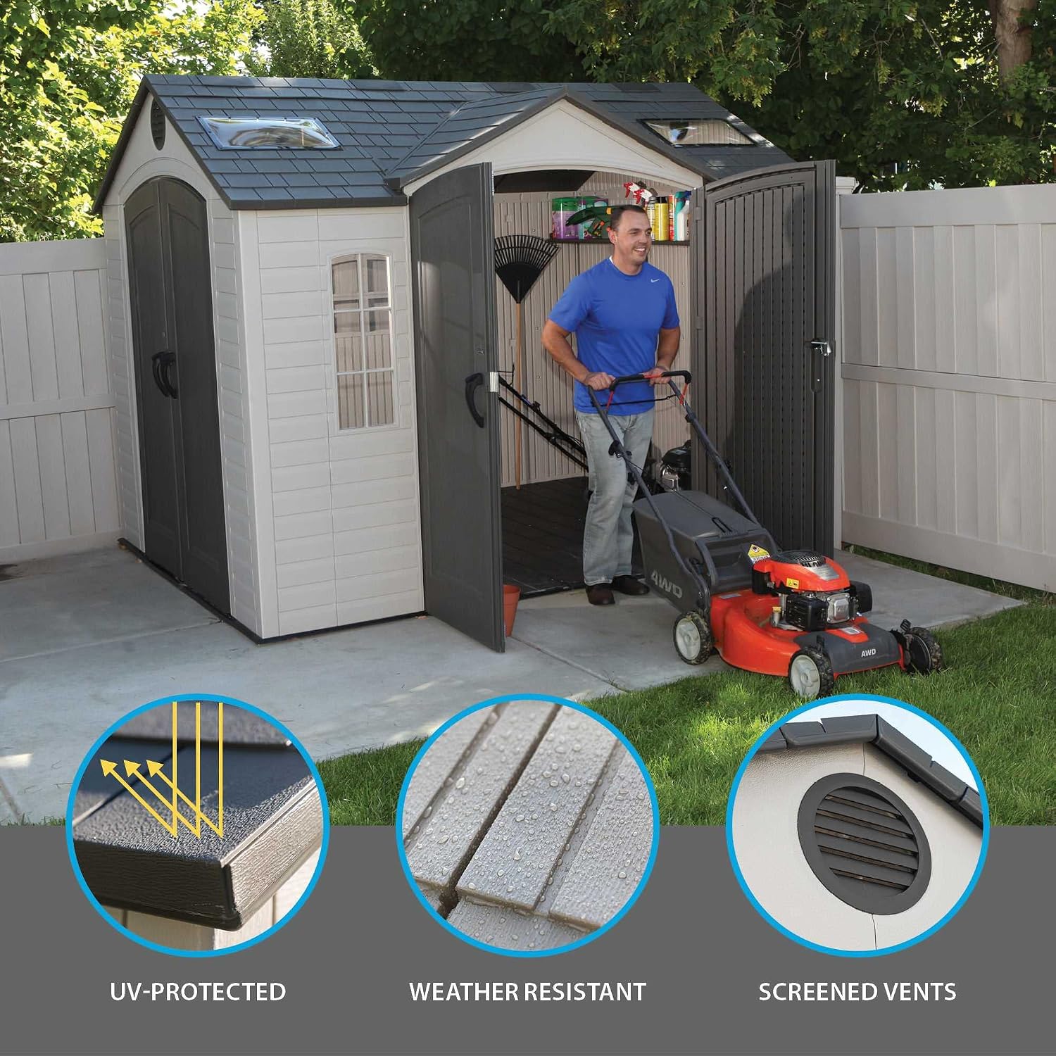 Lifetime 60005 Outdoor Storage Shed with Windows, Skylights and Shelving, 10 x 8 Feet