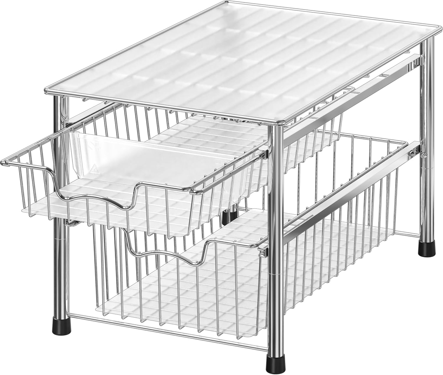 Simple Houseware Stackable 3 Tier Sliding Basket Organizer Drawer, Chrome