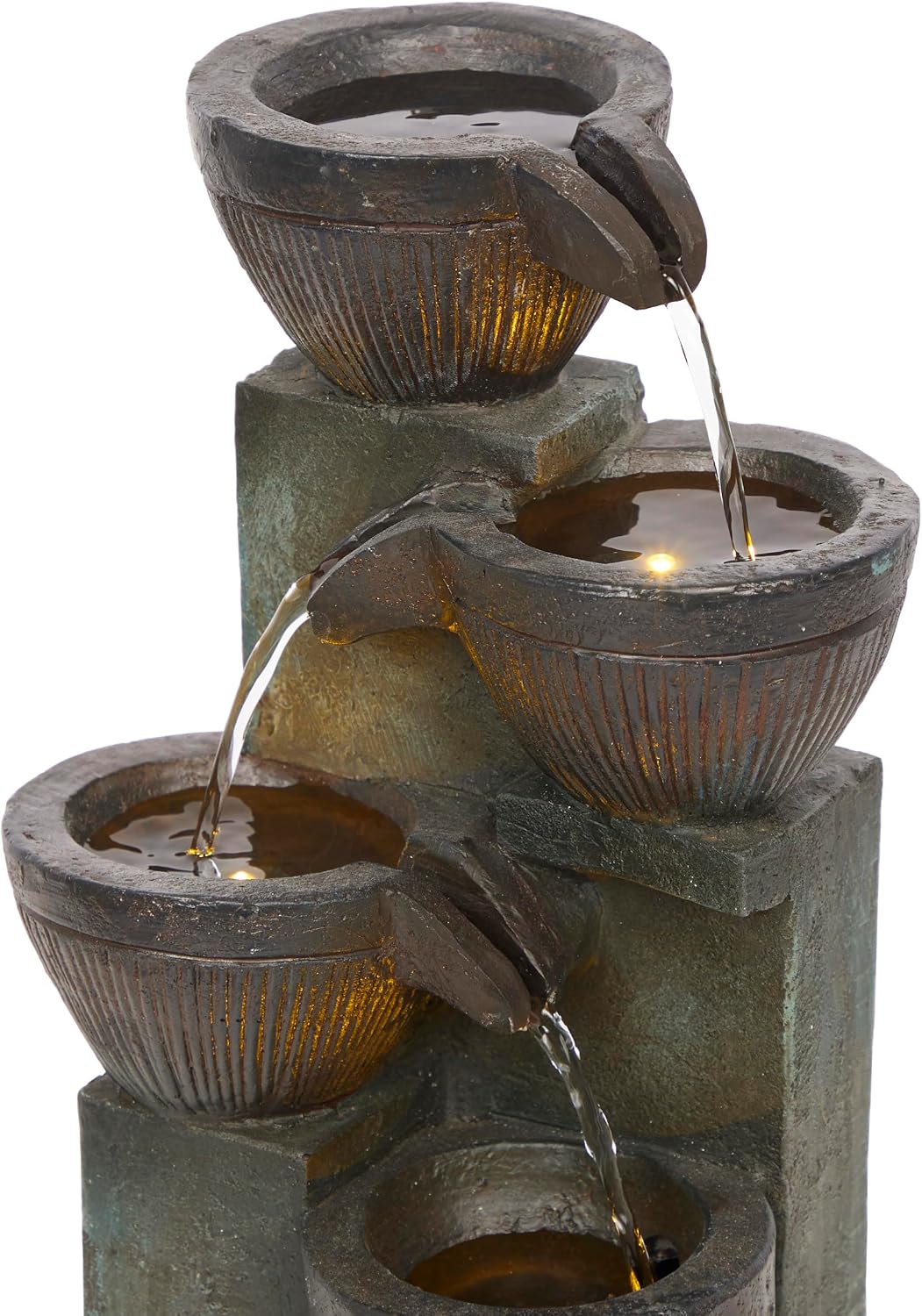 Alpine Corporation WIN326 Indoor Tabletop Light-Up Tiered Rainforest Tree Trunk Water Fountain with LED Lights, 11", Brown