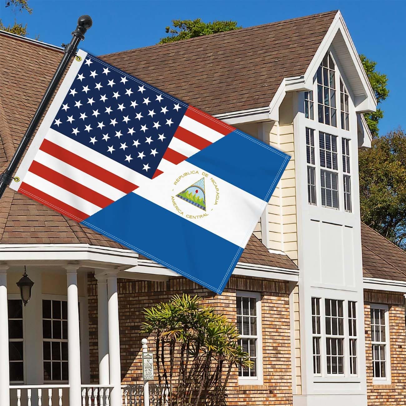 2×3 FT Nicaragua America Friendship Flag, Medium 60×90CM 150D Nicaraguan USA Outdoor Banner