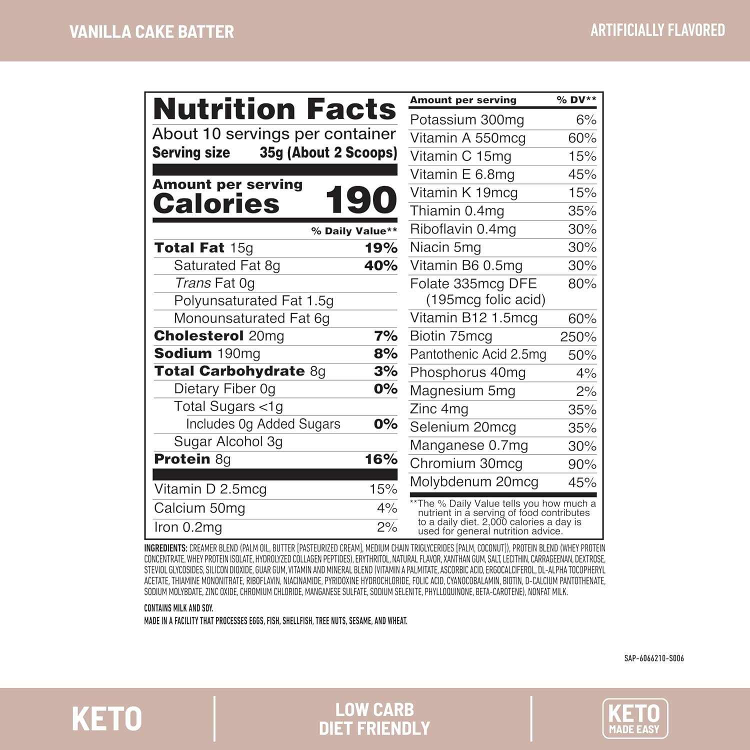 SlimFast Keto Meal Replacement Powder, Vanilla Cake Batter, Low Carb with Whey & Collagen Protein, 10 Servings (Pack of 2) (Packaging May Vary)