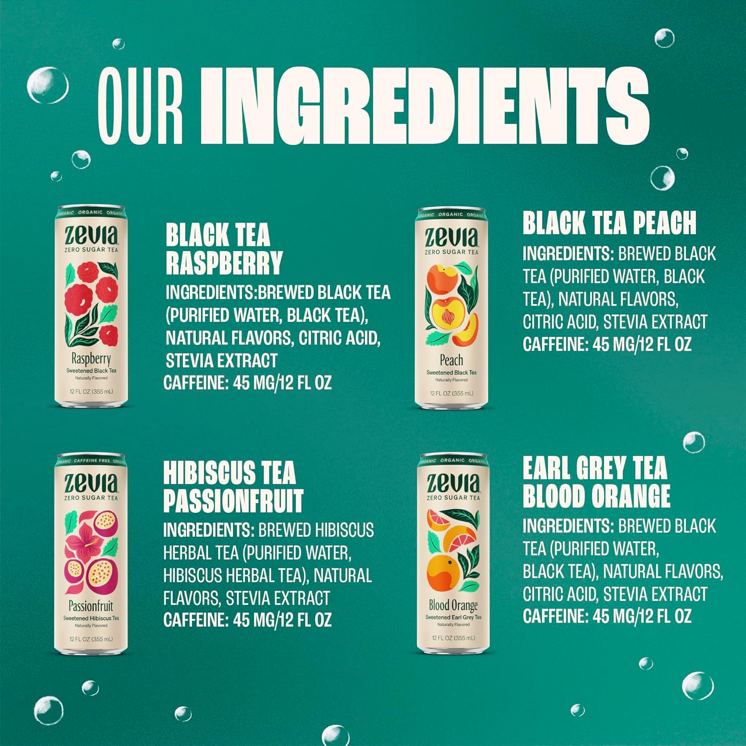 Zevia Zero Sugar Tea, Hibiscus Tea with Passionfruit Caffeine Free, 12 oz Cans (12-Pack) – Naturally Sweetened, Zero Calorie Sugar Free - Non-GMO Project Verified, Gluten-Free, Vegan