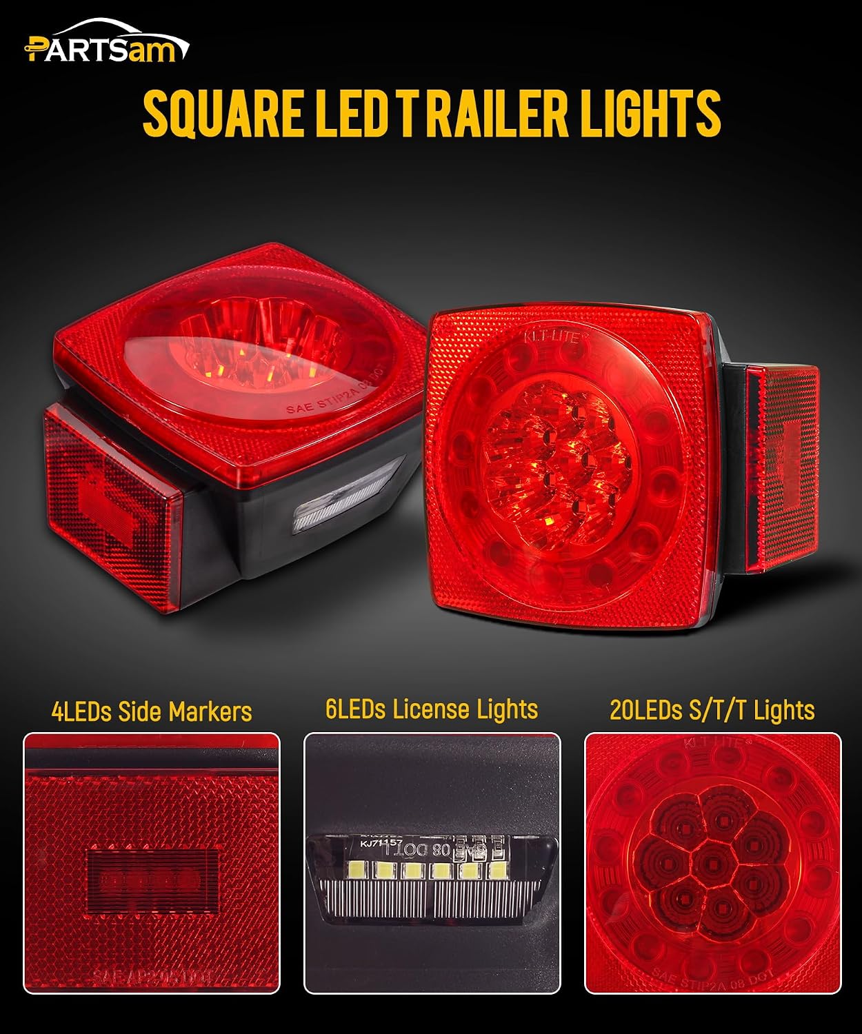 Partsam Led Submersible Trailer Tail Lights Kit