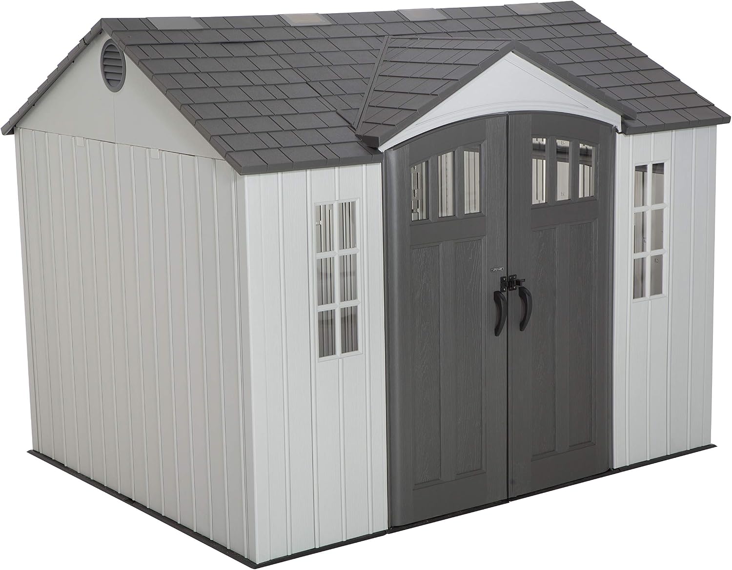 Lifetime 10×8 Ft. Outdoor Storage Shed, Dual‑Wall HDPE with Steel‑Reinforced Structure, Side‑Entry Doors with Windows, Skylight, Screened Vents