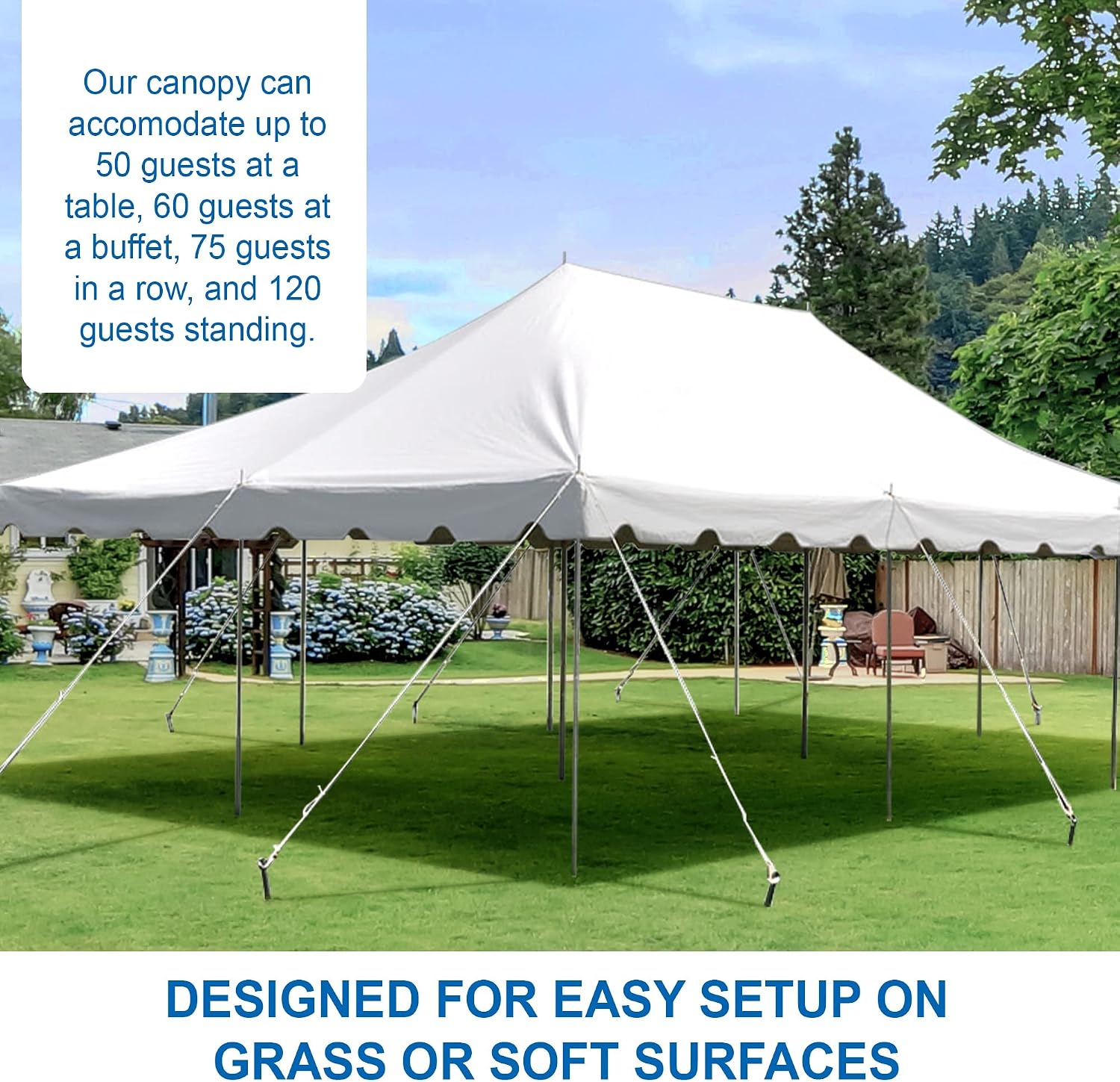 20’ x 20’ Weekender Canopy Pole Tent, Indoor and Outdoor Heavy Duty Easy Up, 80 Person Capacity Tent for Parties, Weddings, and Events, Commercial and Residential Use, PVC White Top | Easy Up Weekender Canopy Tent With 80 Person Capacity - Outdoor Canopi…
