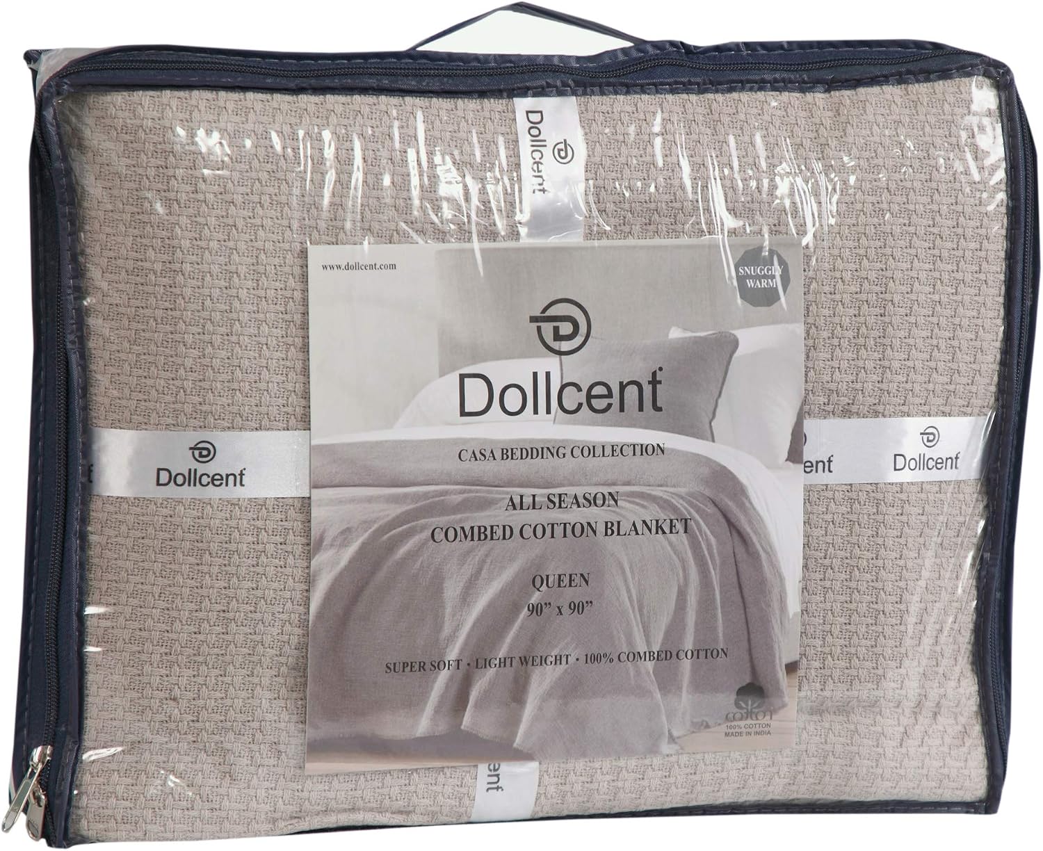 DOLLCENT 100% Cotton Queen Size Blanket for Bed, Premium Soft Combed Lightweight Blankets, Washed Breathable Cozy Bed Throw Blanket, Ivory Queen Cotton Blankets for All Season: Ivory (90"x90")