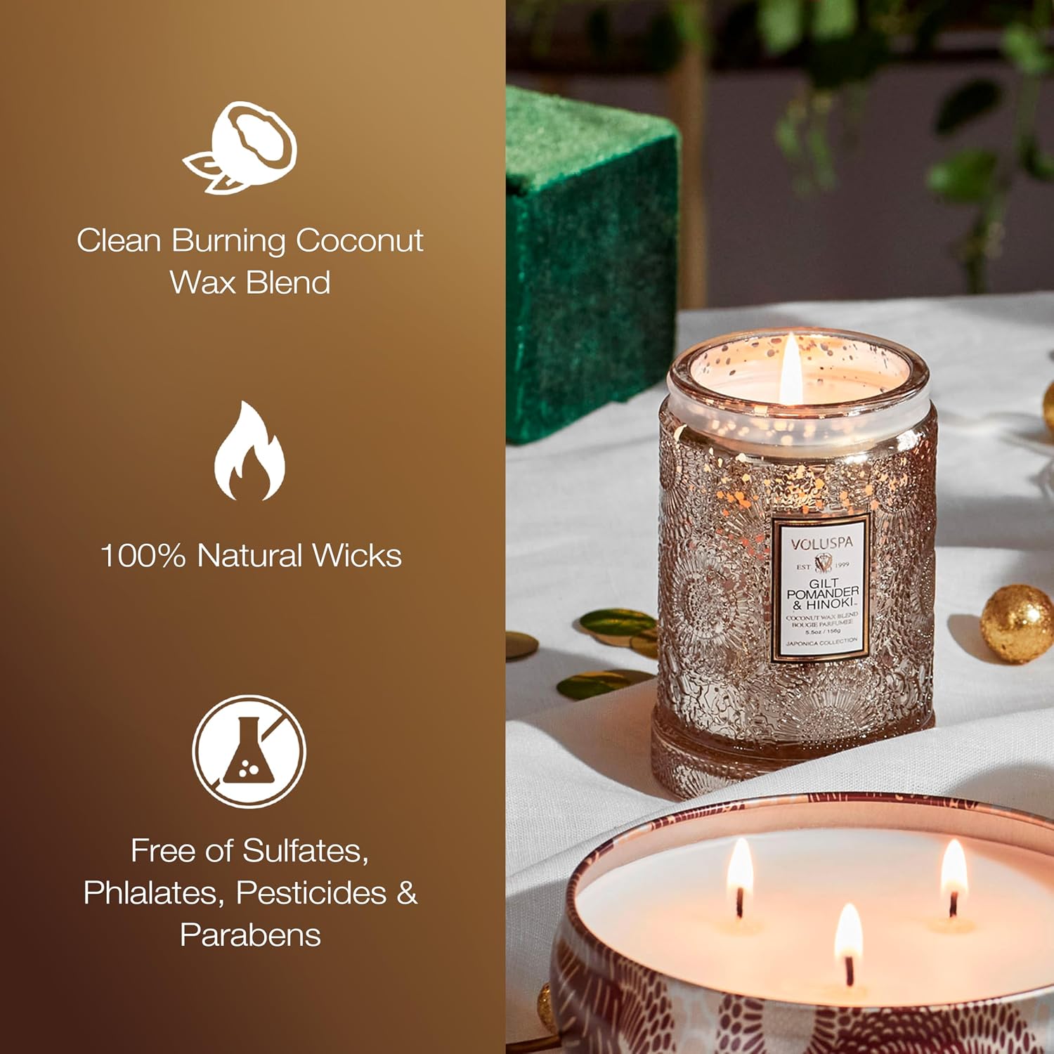 Voluspa Baltic Amber, Small Candle Jar, 5.5 oz, 50 Hour Burn Time, Coconut Wax for Clean Burning, Handcrafted in the USA