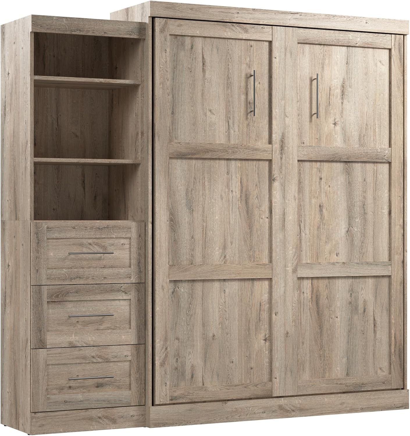 Bestar Pur Queen Murphy Bed, 65-inch Space-Saving Sleeping Arrangement for Multipurpose Area, Bedroom, Guest Room, or Living Room | Dual piston mechanism; for guest room or multipurpose space; Shaker-inspired trim with metal handles