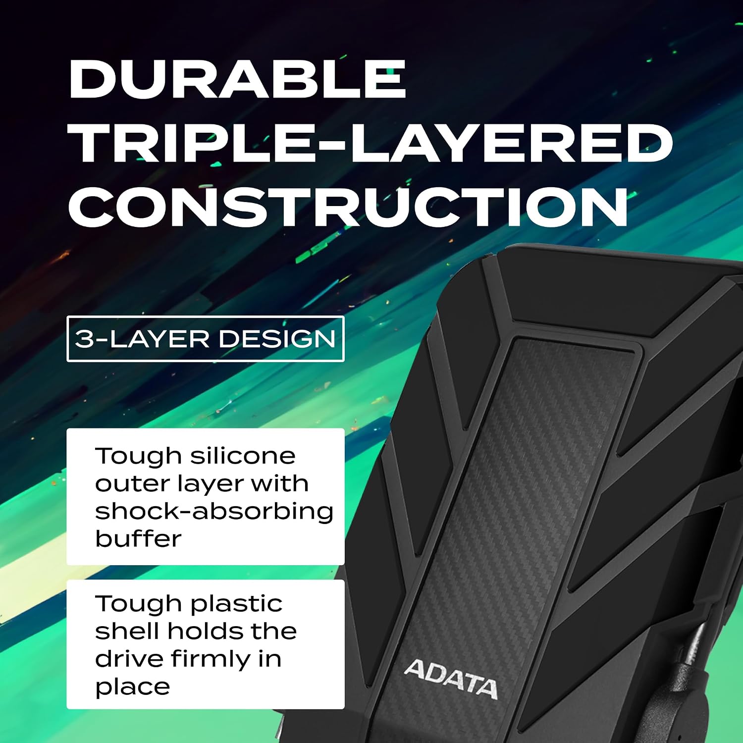 ADATA HD710 Pro - 4 TB External Hard Drive - Shockproof, Waterproof & Dustproof - Durable Storage - For Gamers, Students & Professionals - Mac, PC & Linux Compatible - Black - AHD710P-1TU31-CBK