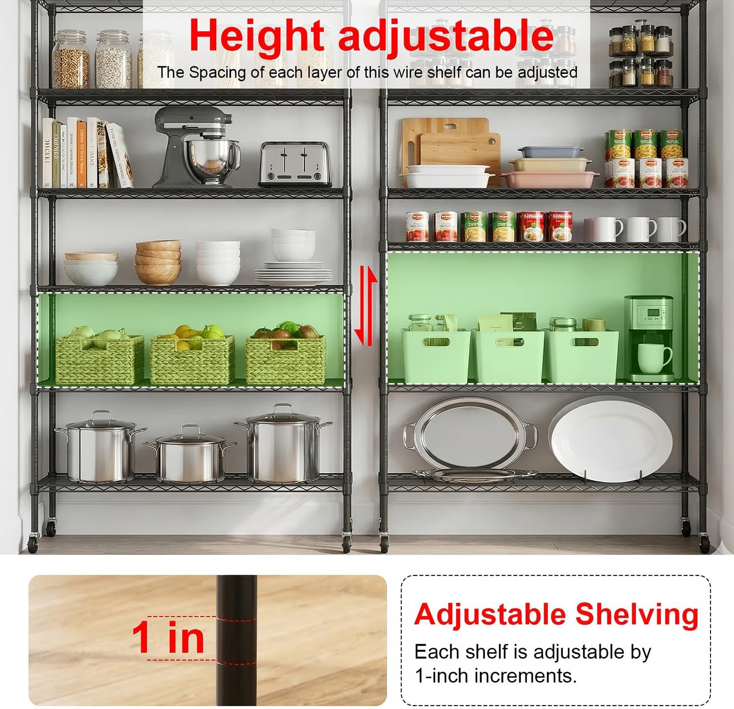 PayLessHere | 6-Tier Wire Shelf with Wheels | 45"x18"x82" | Black