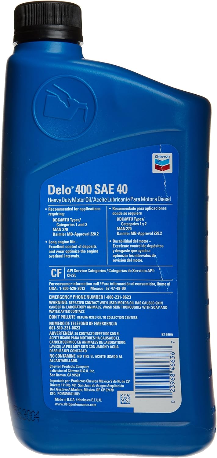 Chevron Delo 400 SDE SAE 15W-40 Motor Oil - 1 Quart Bottle