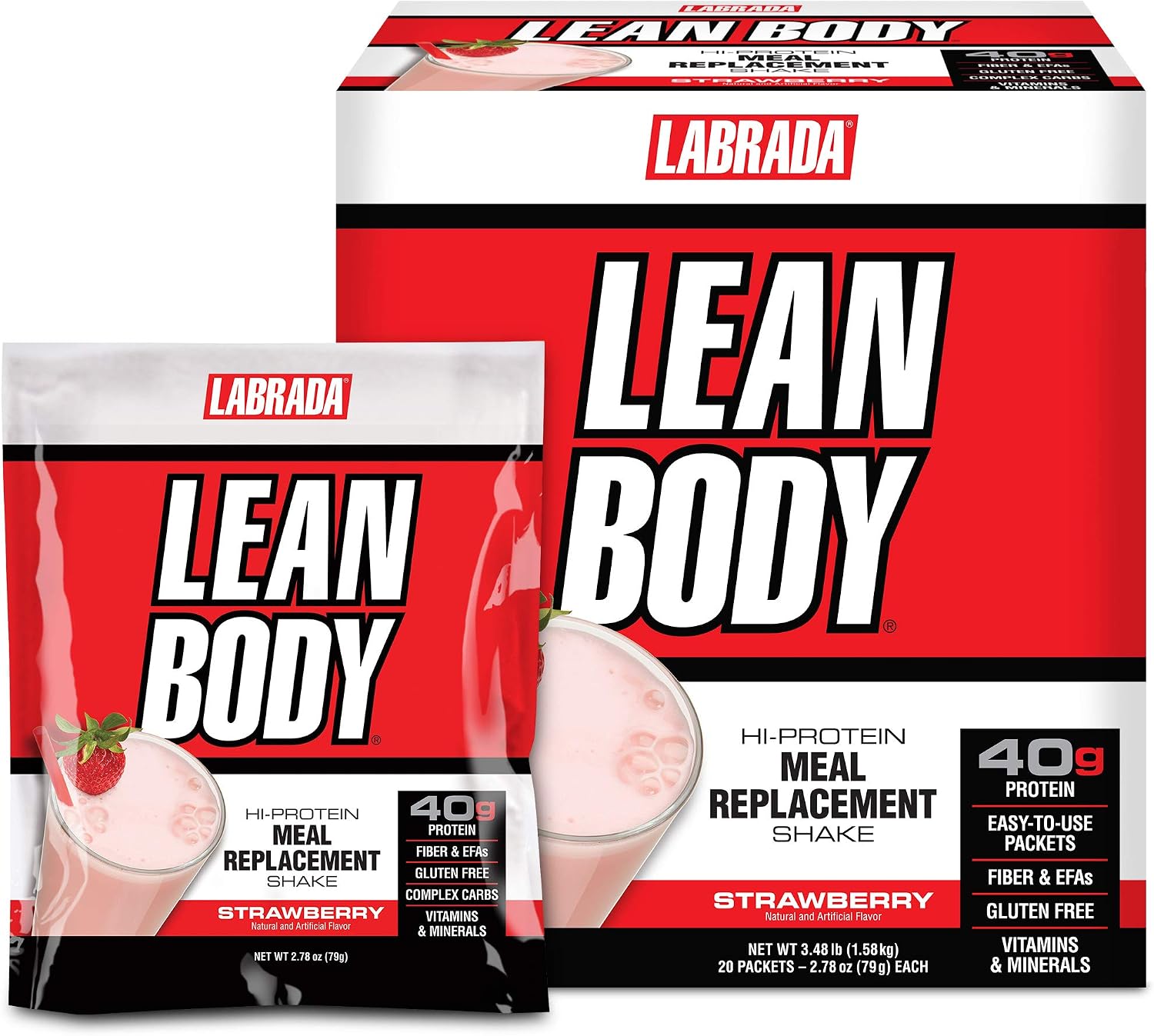 Labrada Nutrition Lean Body Hi-Protein Shake, Strawberry, 2.47-Pound Tub Strawberry Packaging May Vary