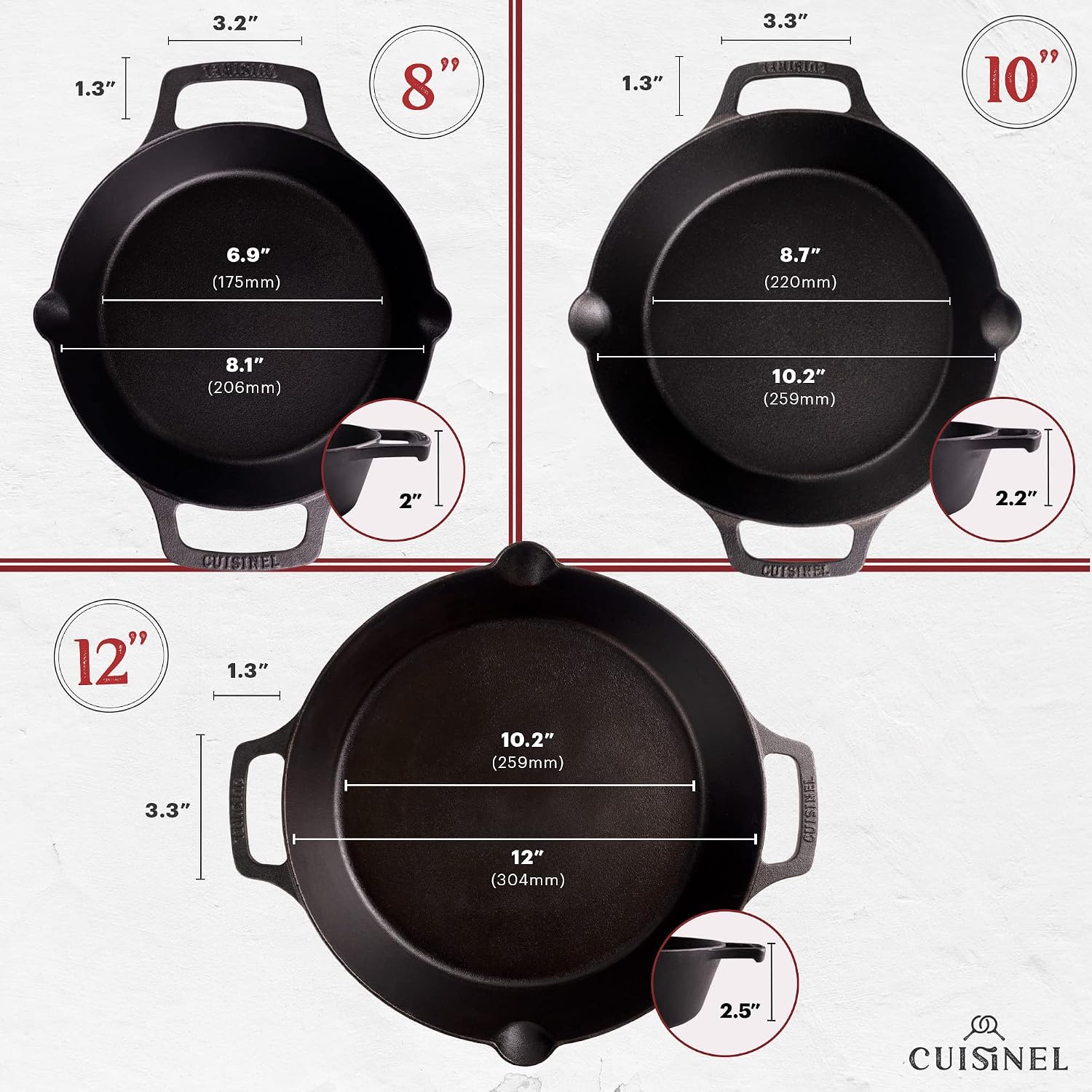 Cuisinel Cast Iron Skillet with Lid - 10"-Inch Pre-Seasoned Frying Pan + Glass Cover + Heat-Resistant Handle Holder - Indoor/Outdoor Use - Grill, Stove, Camp Firepit, Induction - Oven Safe Cookware