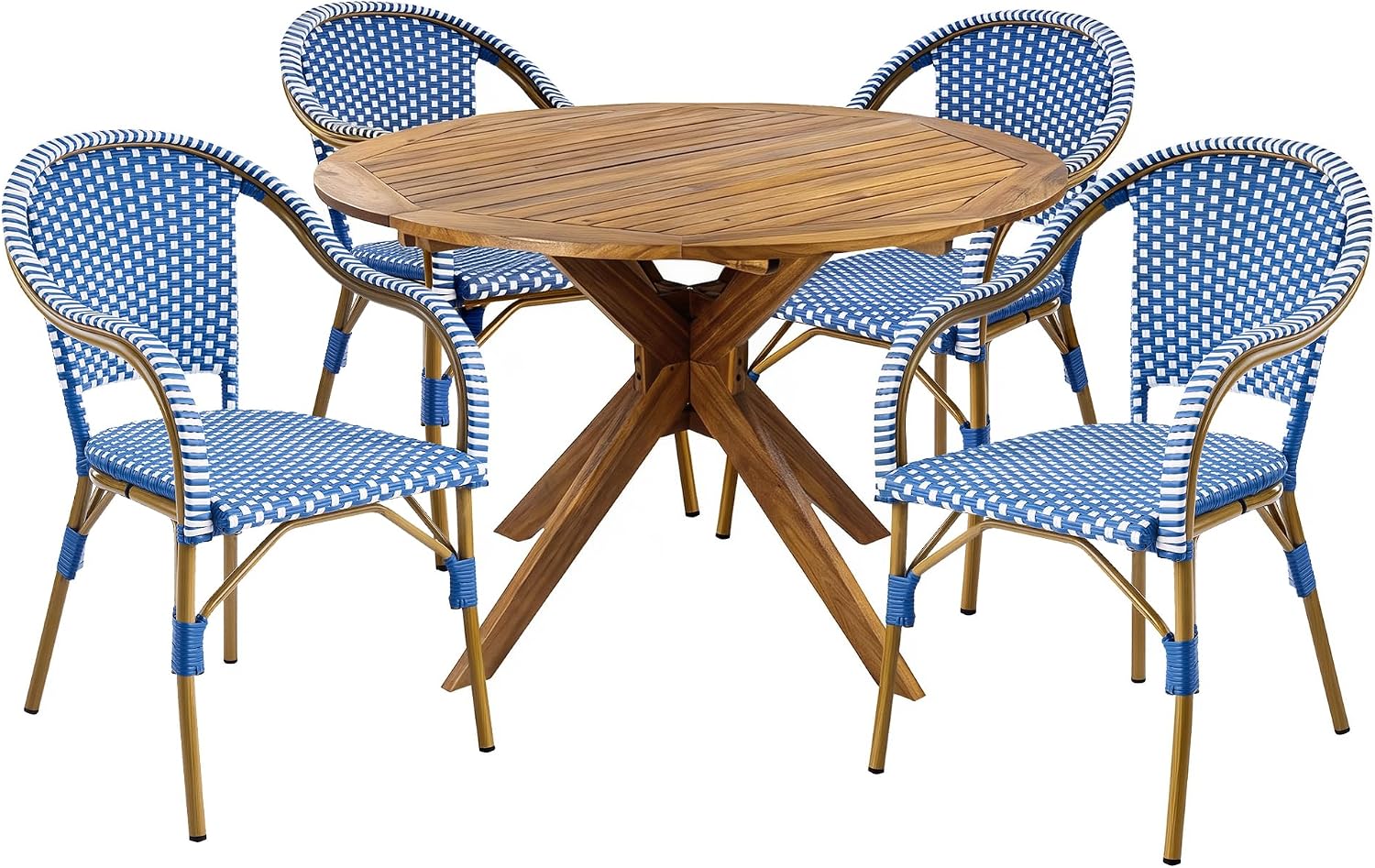 Christopher Knight Home Gwendolyn Outdoor French Bistro Chairs (Set of 4), Black + White + Bamboo Print Finish