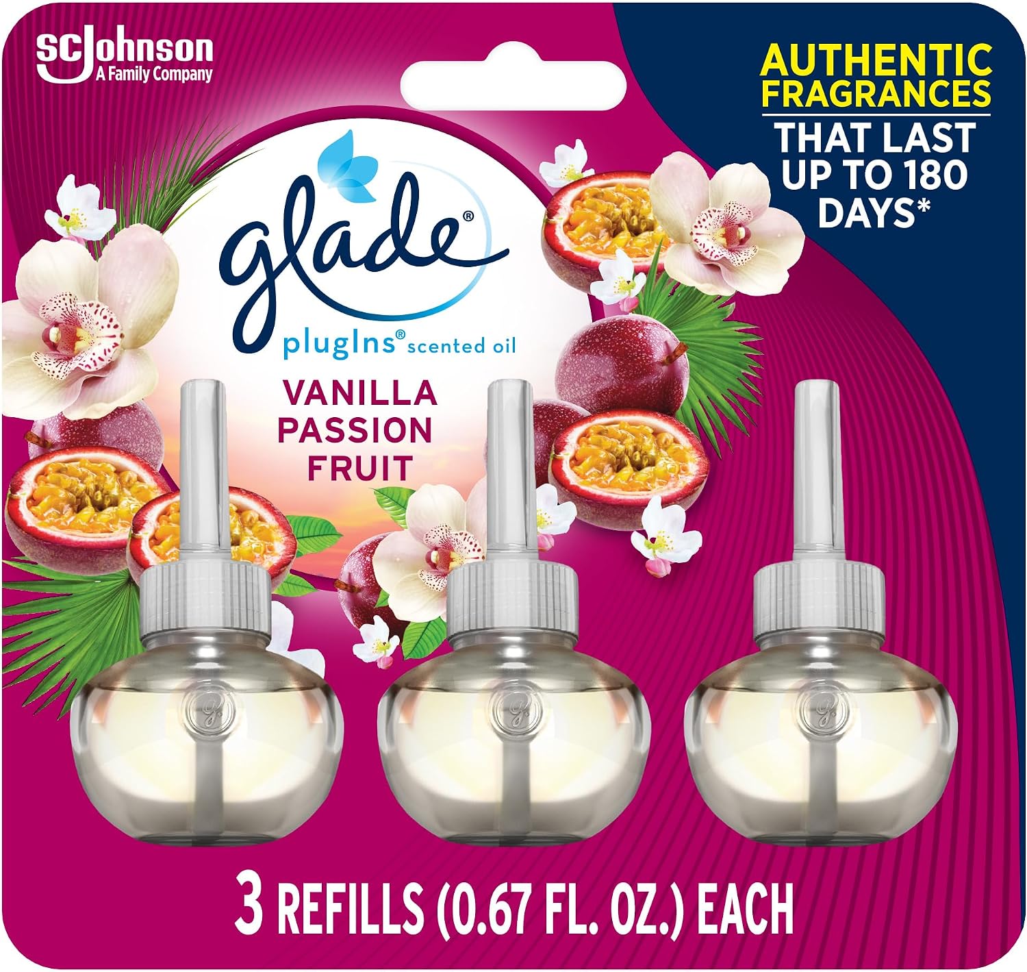 Glade PlugIns Refills Air Freshener, Scented and Essential Oils for Home and Bathroom, Cashmere Woods, 2.01 Fl Oz, 3 Count