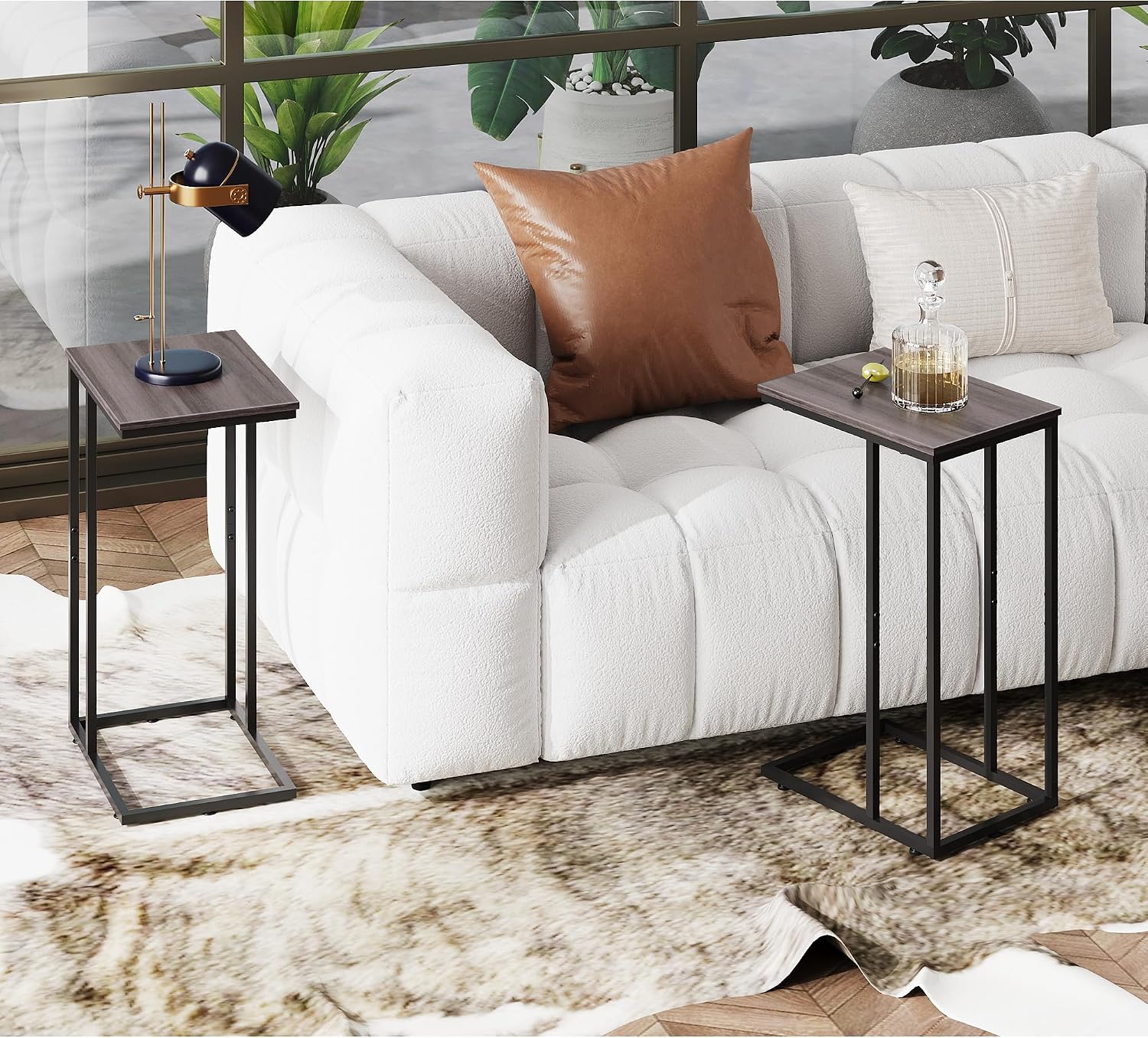 WLIVE C Shaped End Table, Small Side Tables for Sofa and Bed, Couch Table that Slides Under for Living Room, Bedroom, Home Office, Small Spaces