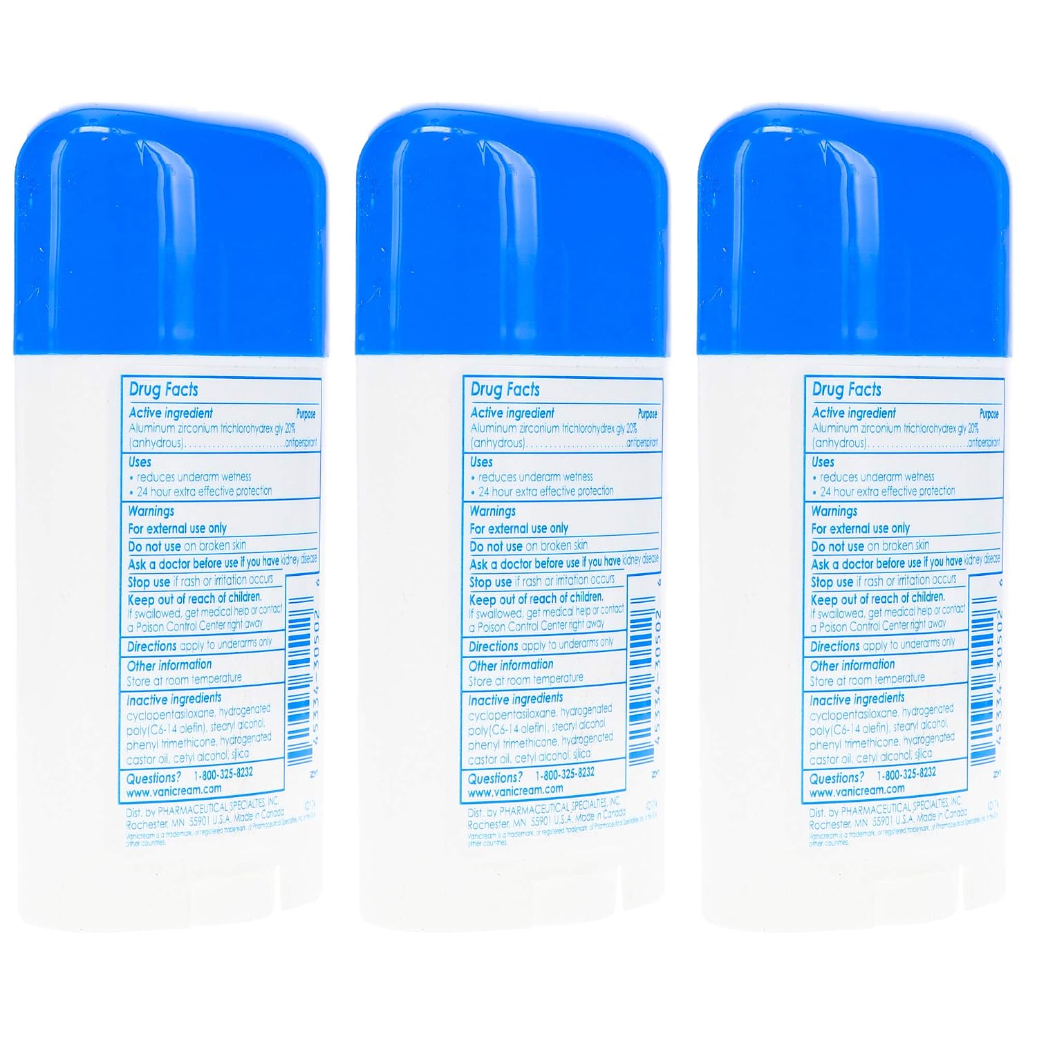 Vanicream Anti-Perspirant - Deodorant Clinical Strength For Sensitive Skin, 2.25 Oz Pack of 3