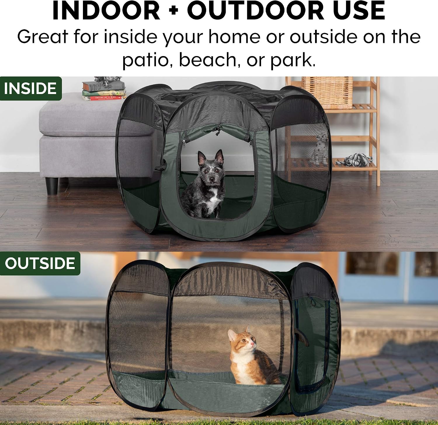 Furhaven Portable Dog Playpen Cat Tent, Pet playground,Kennel foldable indoor outdoor zippered puppy crate - Hunter Green, Medium