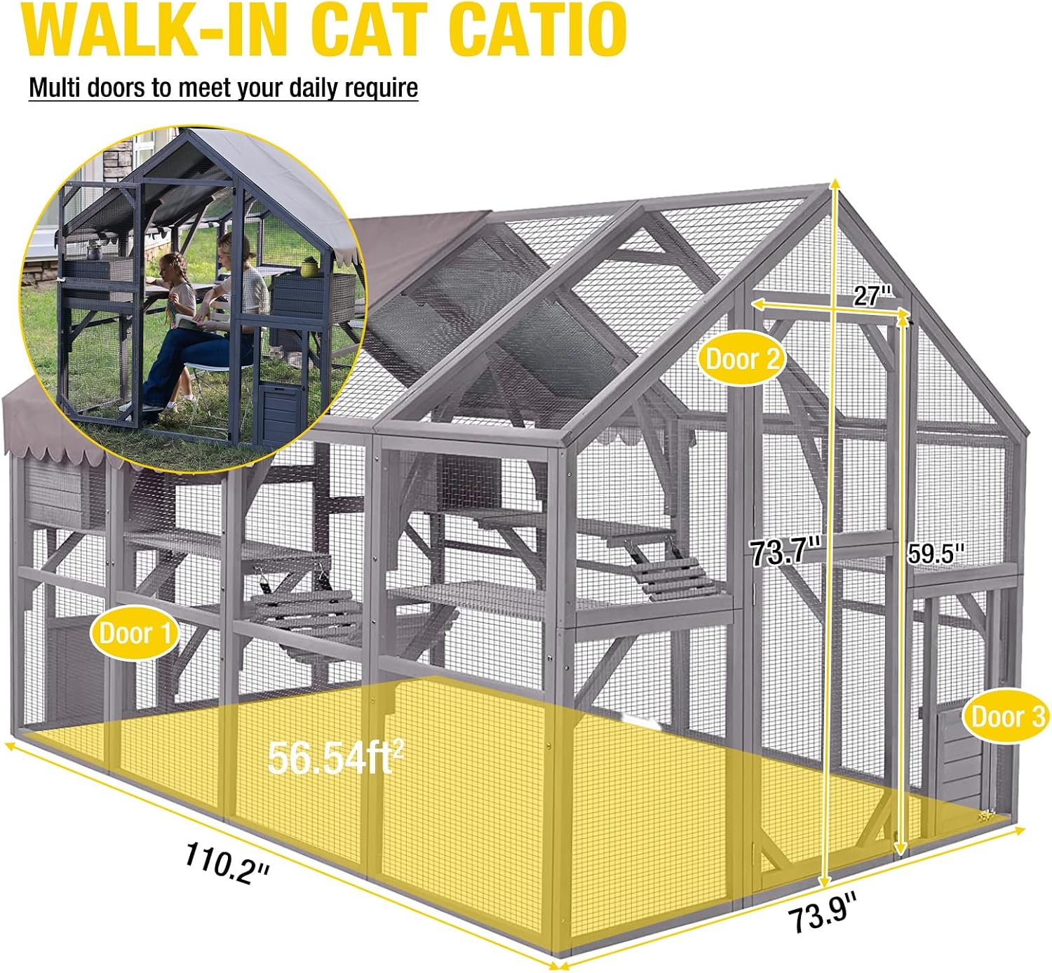Aivituvin Cat House Outdoor Cat Catio Wooden Large Enclosure with Run on Wheels 70.9" Upgraded Version Catio with Reinforcement Strip