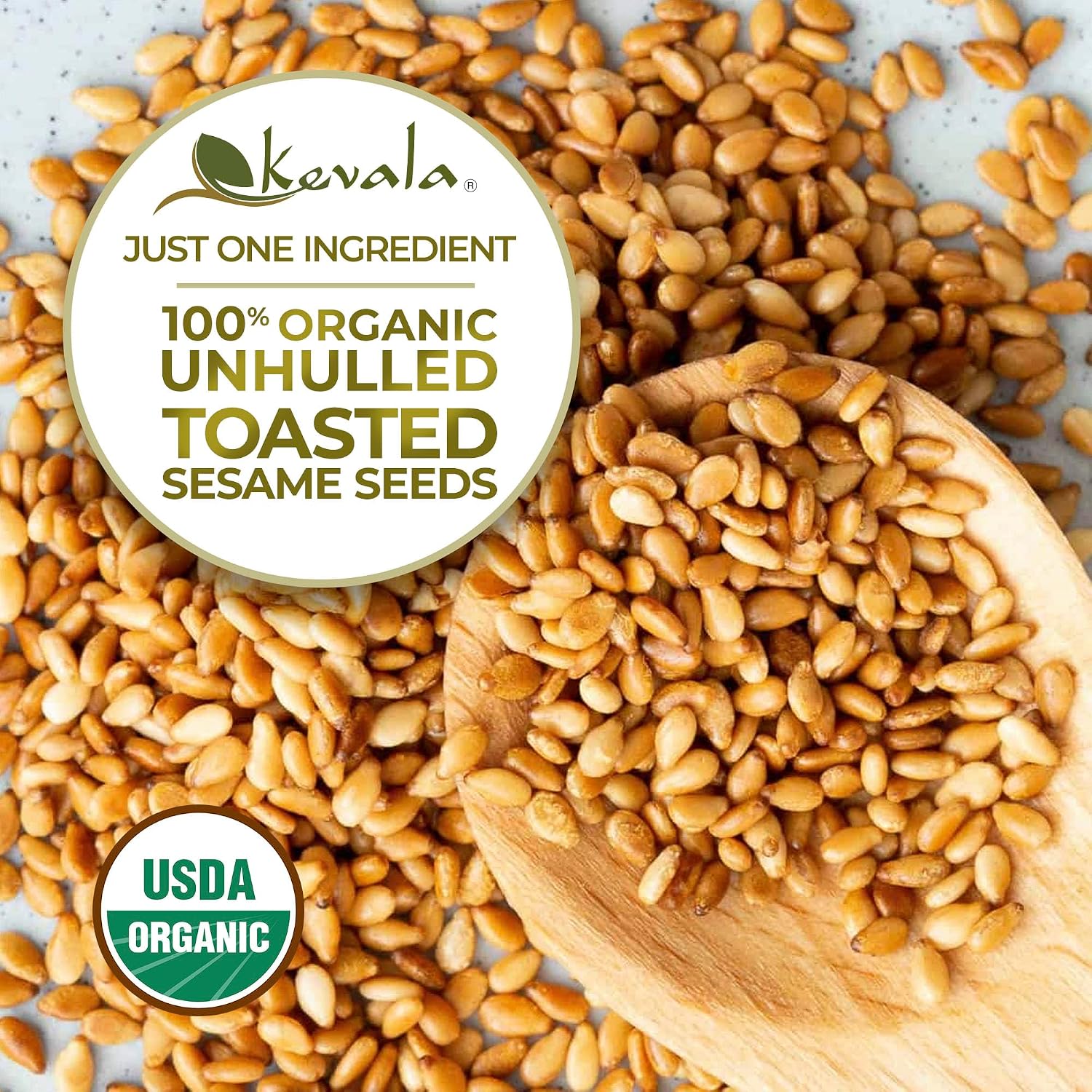 Kevala Organic Toasted Sesame Seeds (Unhulled) - 1 lb, Hummus Ingredient | 16 oz, Nutritious Addition to Gluten Free Snacks