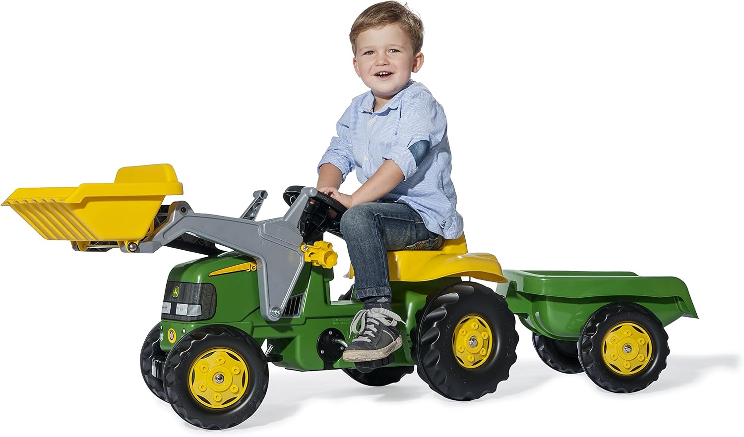 rolly toys John Deere Pedal Tractor with Working Front Loader and Detachable Trailer, Youth Ages 3+
