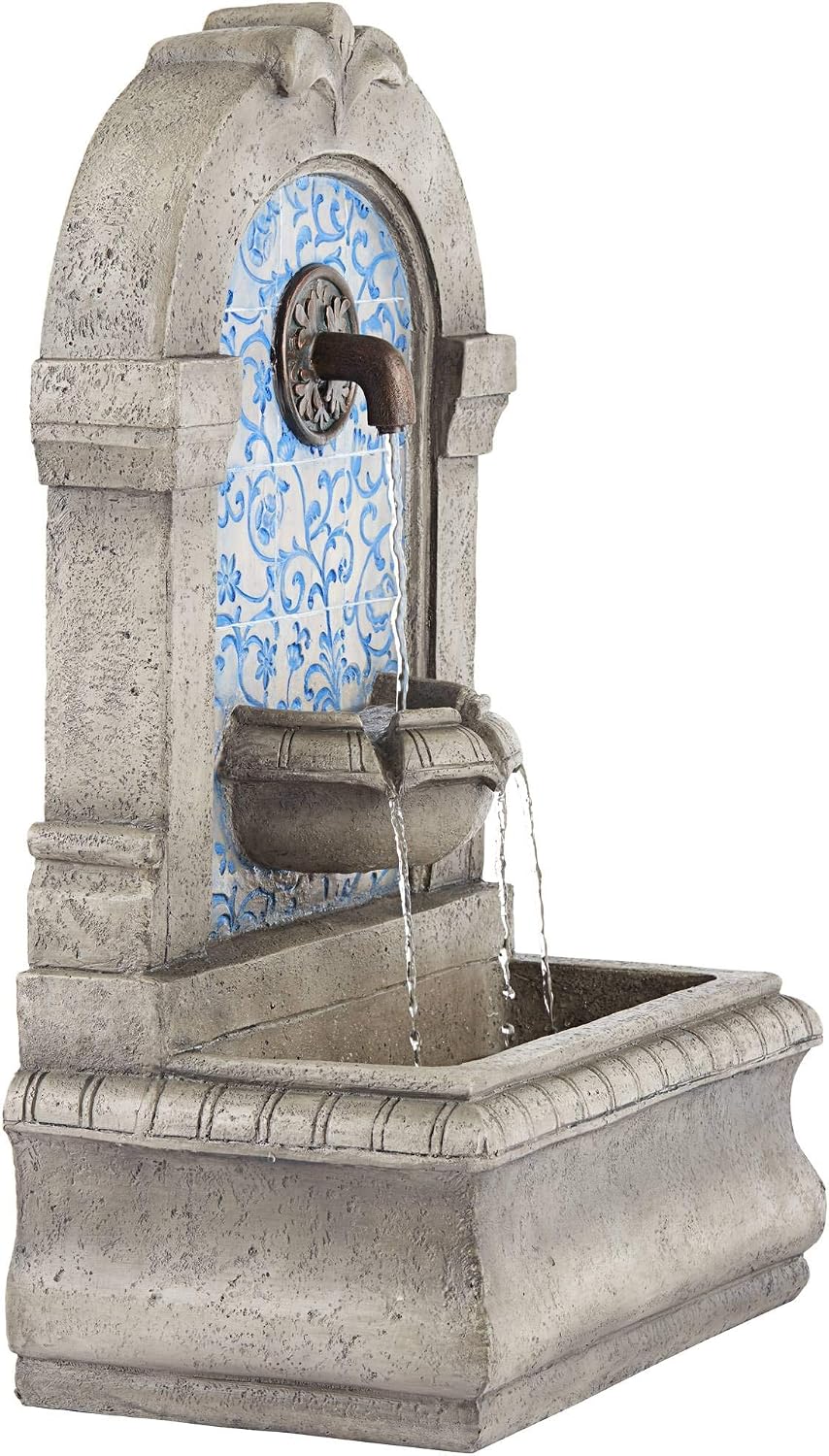Manhasset 30 1/4" High Stone and Blue Outdoor Floor Large Fountain | Italian Decor Faux Standing Waterfall Tiered Cascading Water Feature for