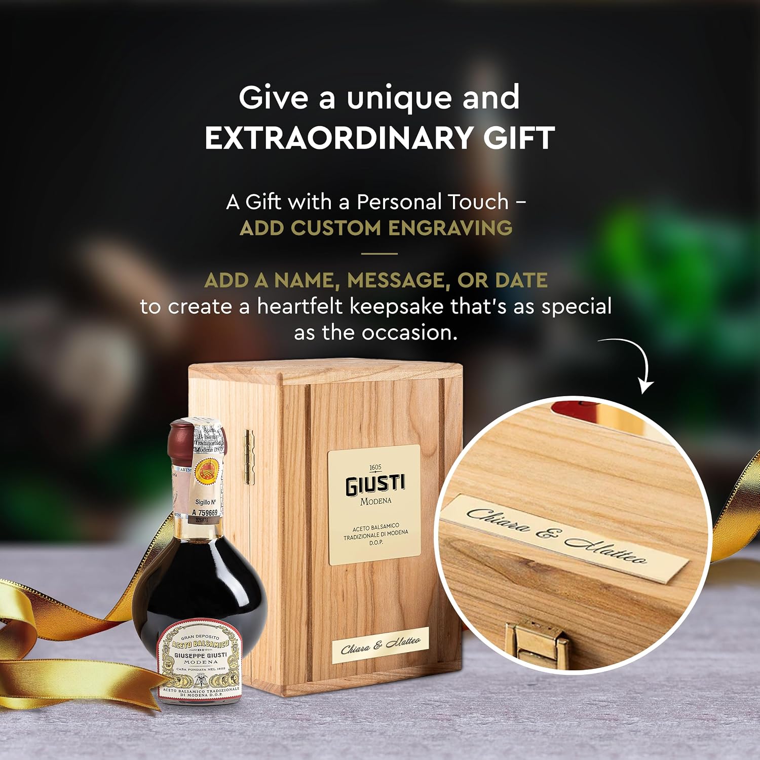Giusti Traditional Aged Balsamic Vinegar of Modena DOP – 12 Years, Affinato Aceto Balsamico Tradizionale di Modena, Made in Italy Gift Set with Wooden Box – 3.4 fl oz (100 ml) - Pack of 1