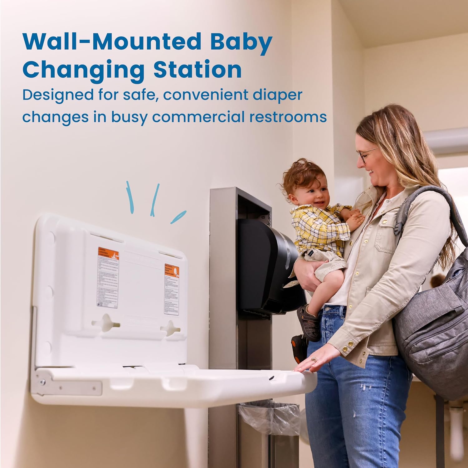 ECR4Kids Horizontal Wall-Mounted Baby Changing Station, Grey Speckled