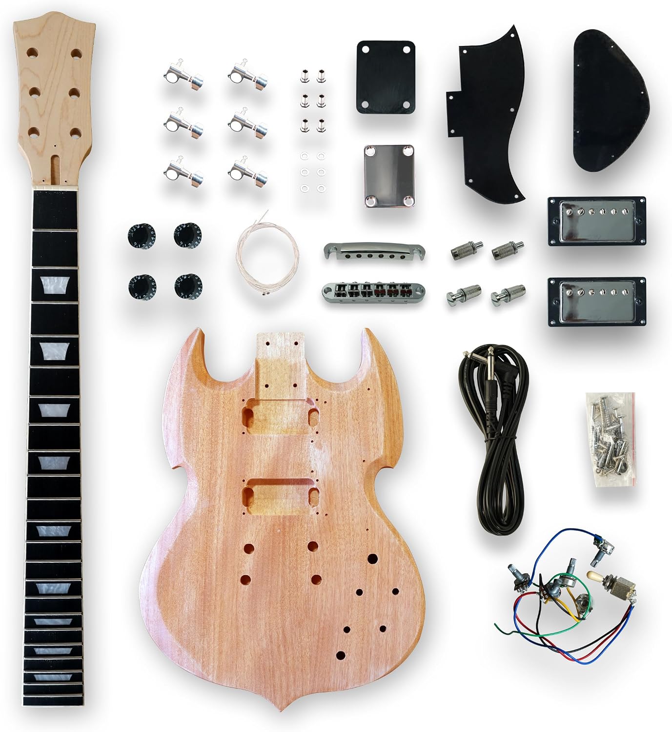 DIY Electric Guitar Kits Okoume wood Body curved top with mahogany veneer cover maple neck & composite ebony fingerboard