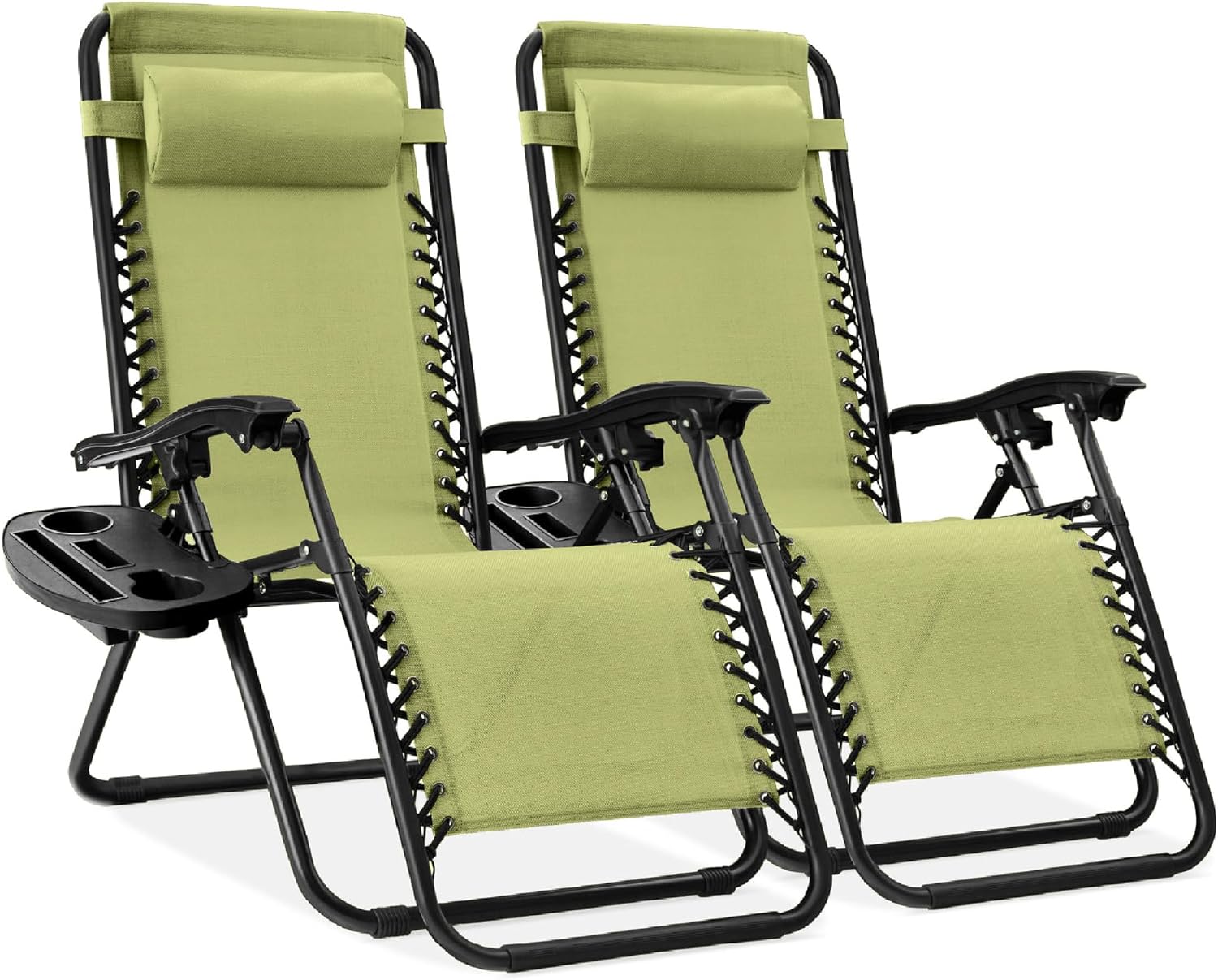 Best Choice Products Set of 2 Adjustable Steel Mesh Zero Gravity Lounge Chair Recliners w/Pillows and Cup Holder Trays - Light Blue