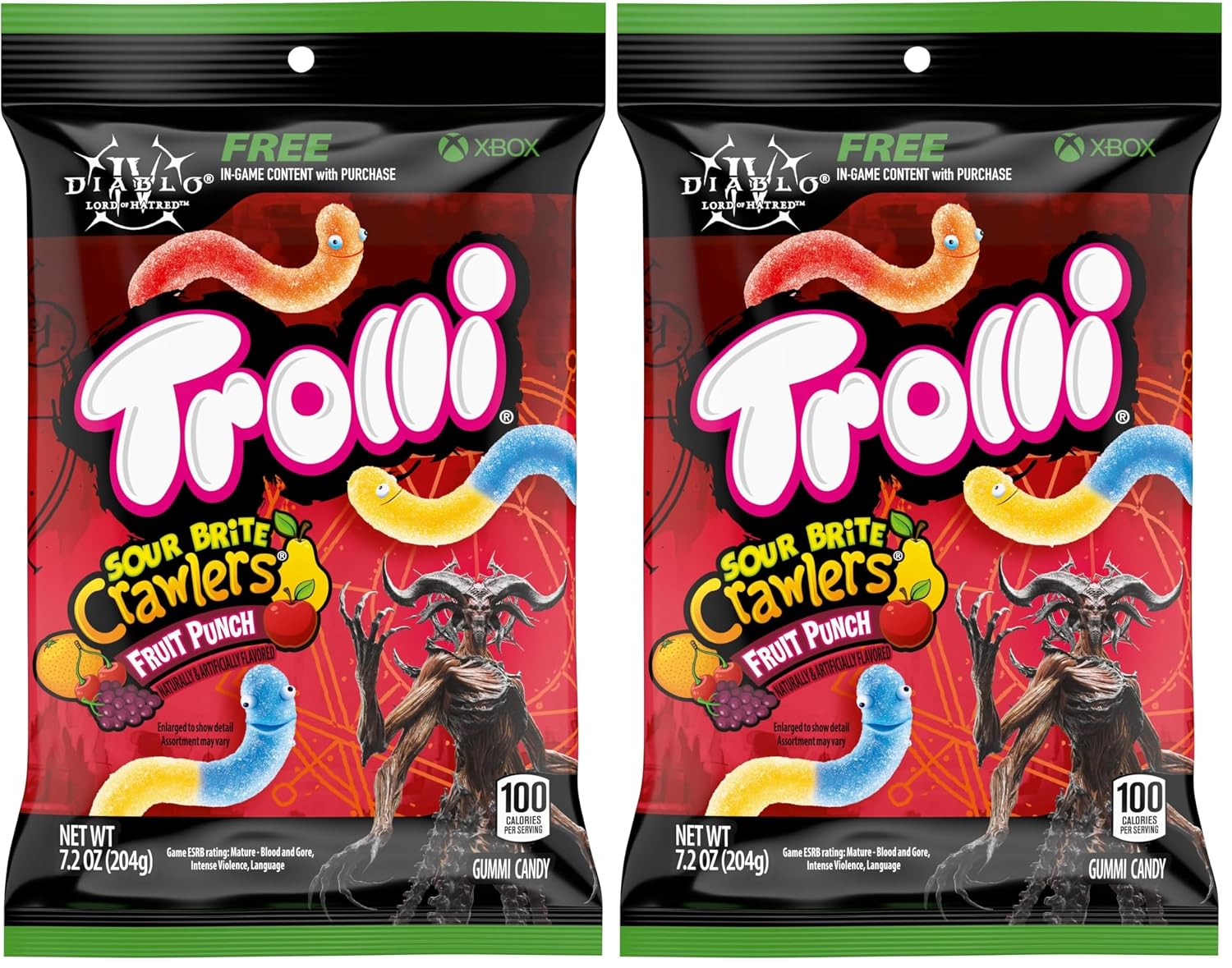 Trolli Sour Brite Crawlers Candy, Very Berry, Sweet and Sour, Gummy Worms, 7.2 oz