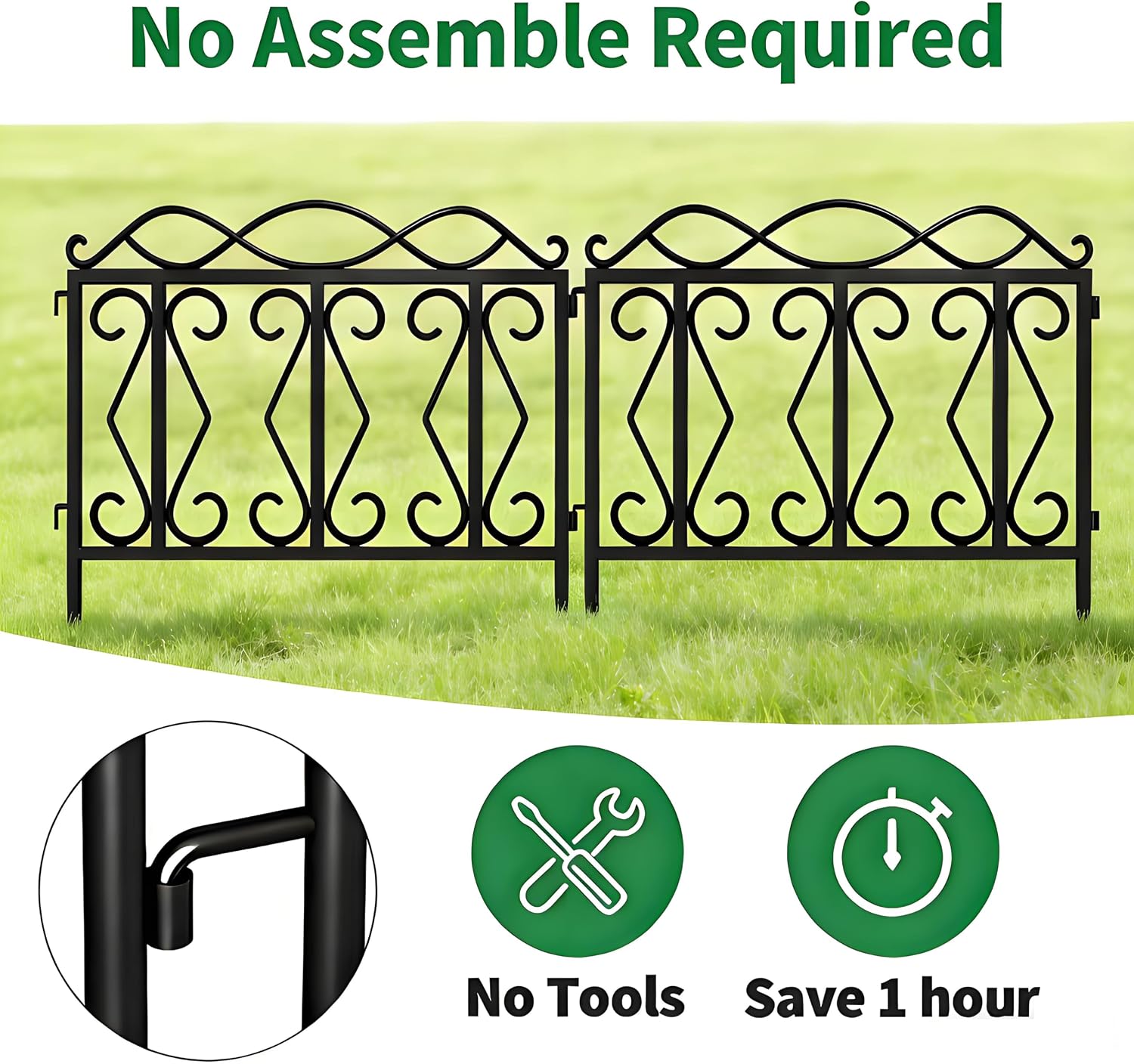 AMAGABELI 10 Panels 17in(H)×10ft(L) Decorative Garden Fences and Borders for Dogs No Dig Rustproof Metal Fence Panels Garden Edging Border Animal Barrier Fencing for Flower Beds Yard Patio Decor Black