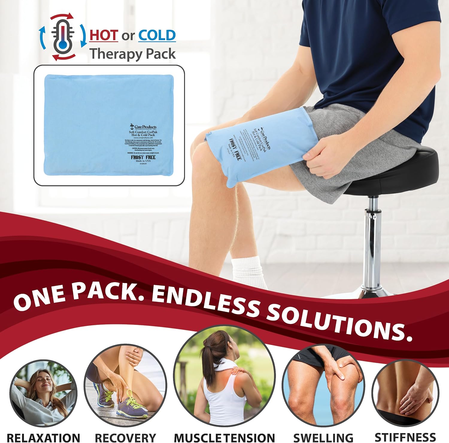 Reusable Hot & Cold Therapy Pack for Knee Back & Shoulder Pain-Trisectional | Flexible reusable therapy pack delivers soothing hot or cold therapy to help relieve pain, swelling, and muscle soreness.