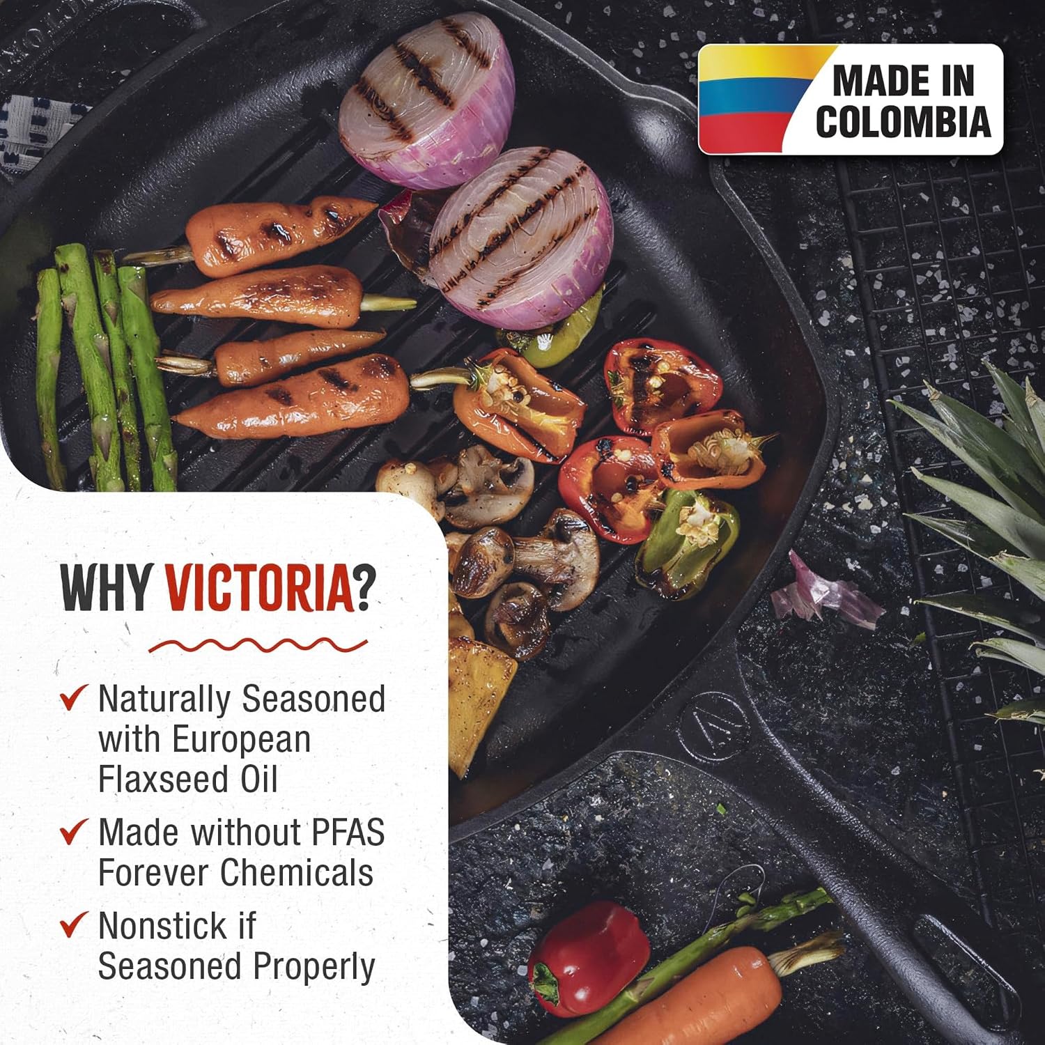 Victoria 10-Inch Cast Iron Skillet, Pre-Seasoned Cast-Iron Frying Pan with Long Handle, Made in Colombia | Pan with Long Handle, Made in Colombia