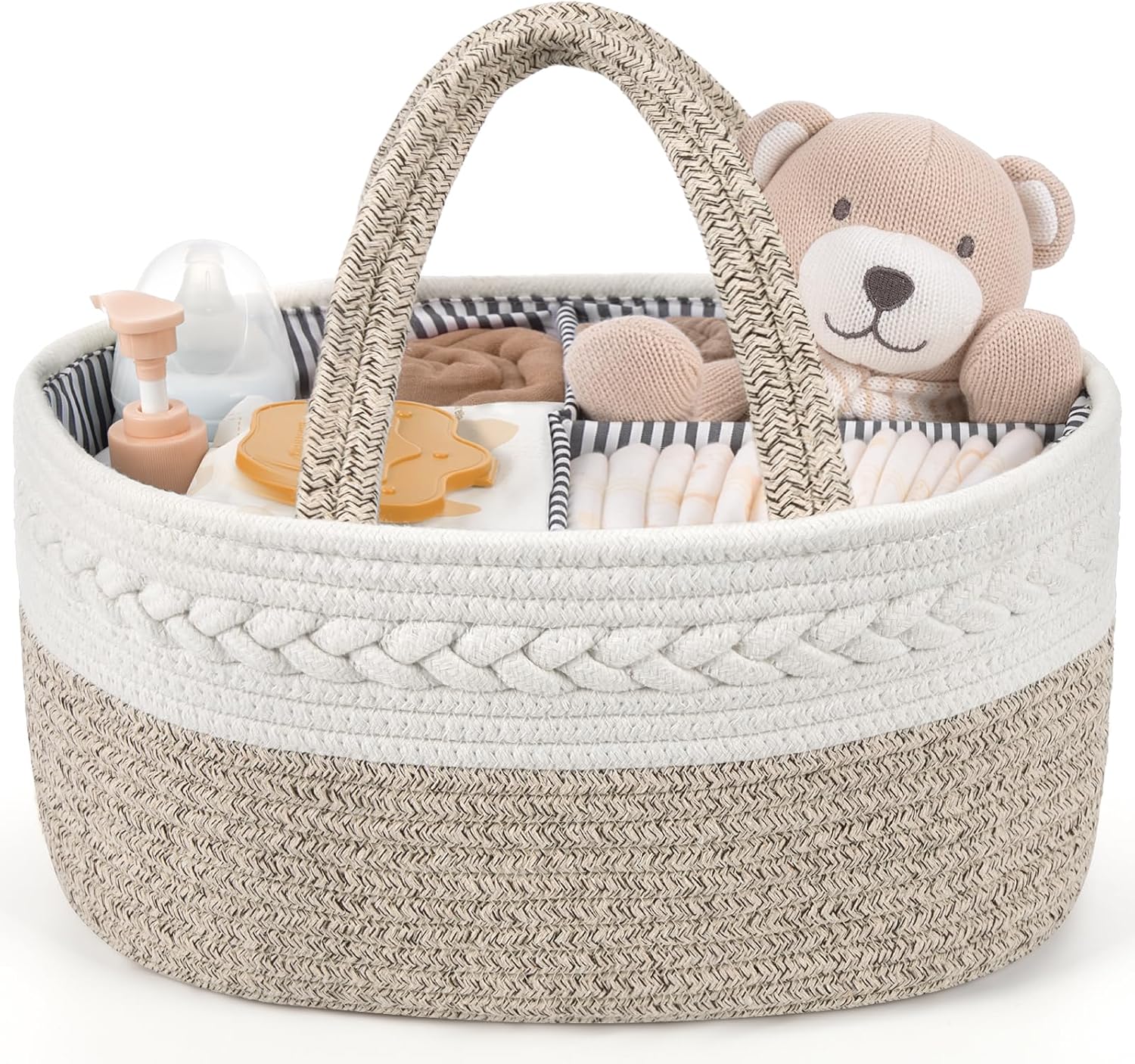 Maliton Diaper Caddy Organizer for Baby, Cotton Rope Baby Gift Basket, Portable Diaper Organizer for changing table, Nursery Storage Organizer