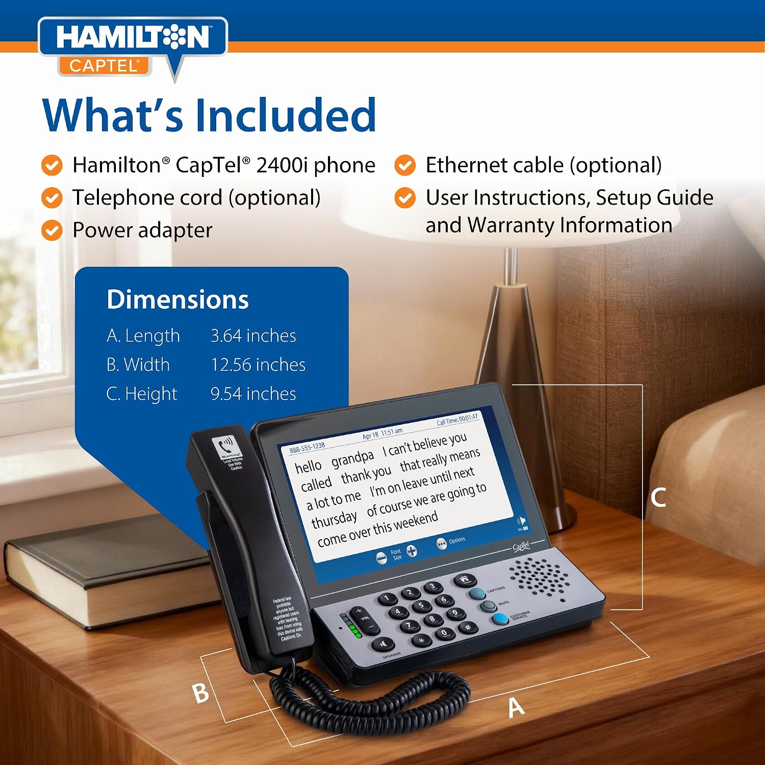 Hamilton CapTel 2400iSPNBT Large Touch Screen Captioned Telephone | Phone for Hard of Hearing with Answering Machine and Speakerphone